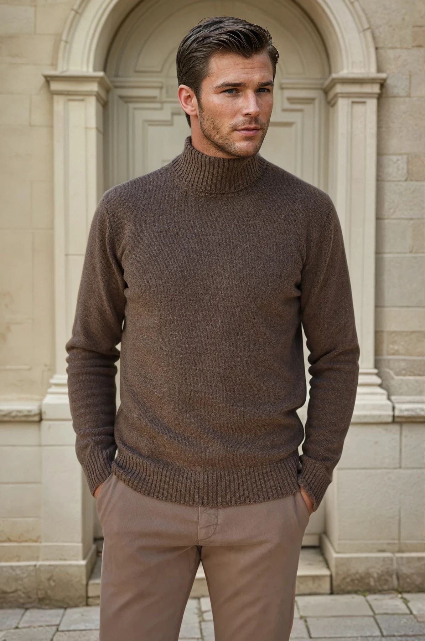 Pull col roulé Vito en laine & cachemire - Taupe-PULL HOMME-Curling-Paris