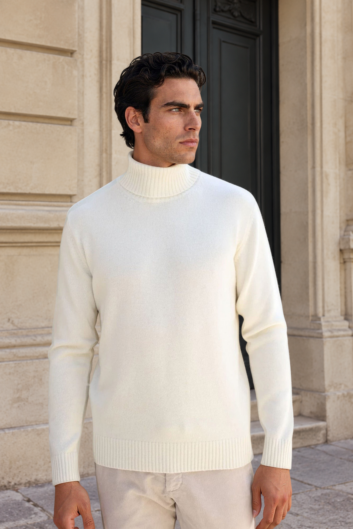 Pull col roulé Vito en laine et cachemire – Écru-PULL HOMME-Curling-Paris