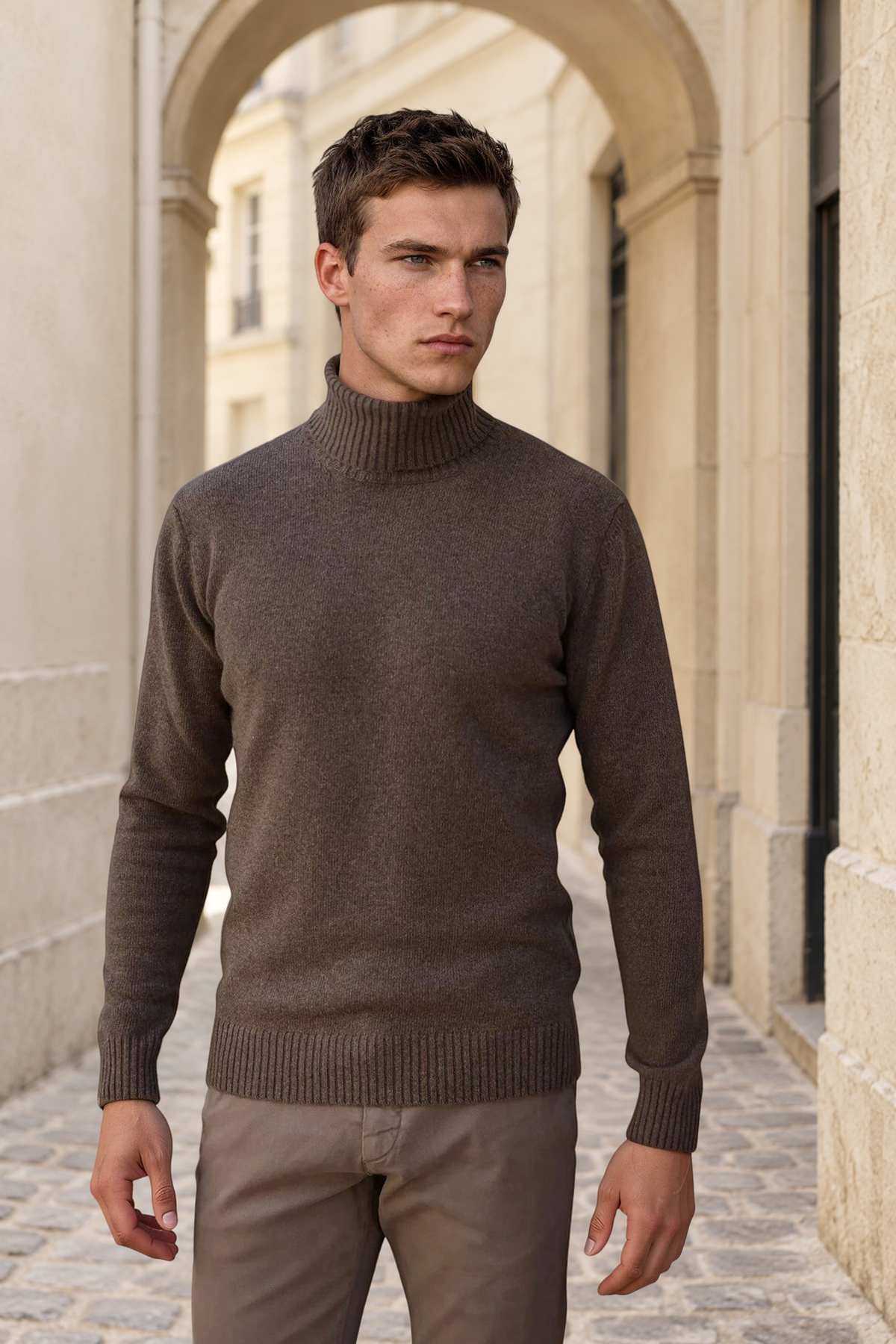 Pull col roulé Vito en laine et cachemire – Taupe-PULL HOMME-Curling-Paris