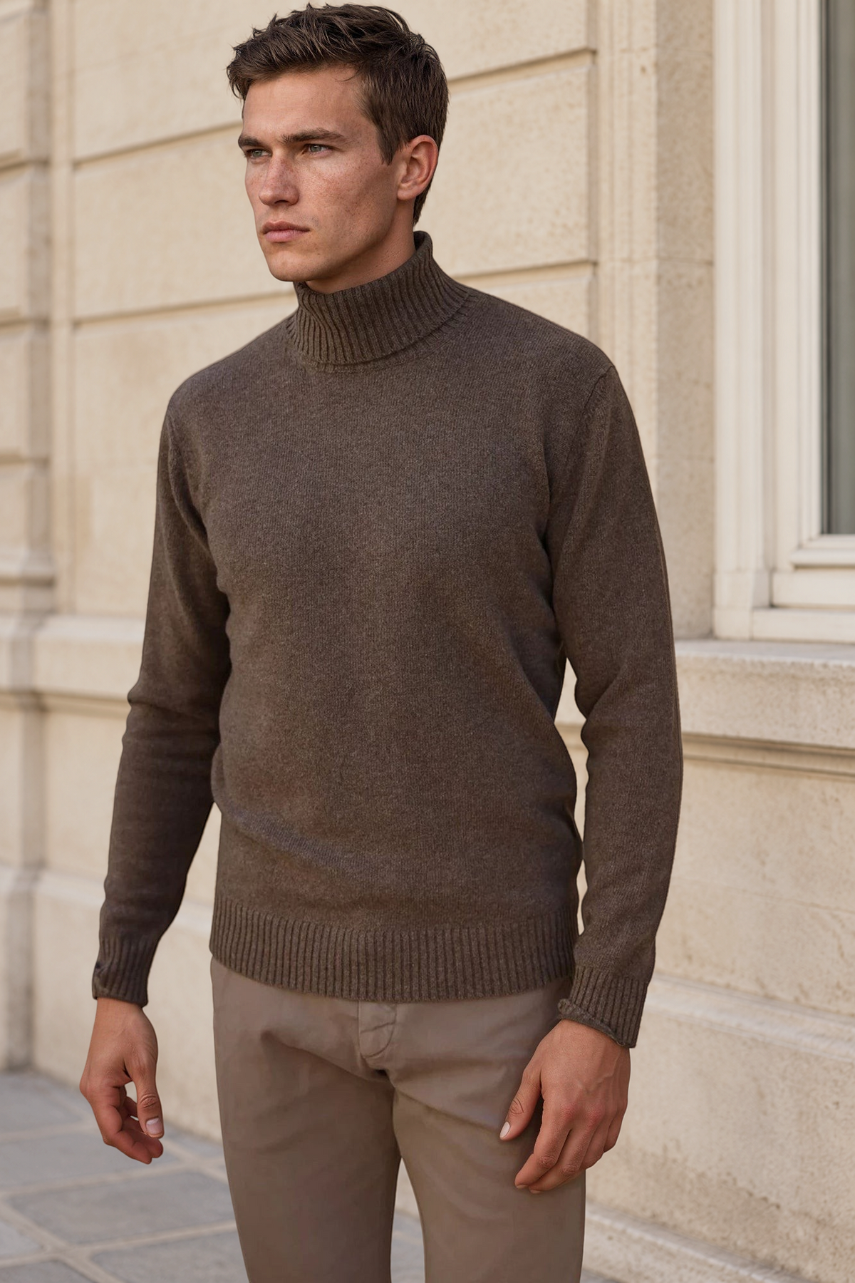 Pull col roulé Vito en laine et cachemire – Taupe-PULL HOMME-Curling-Paris