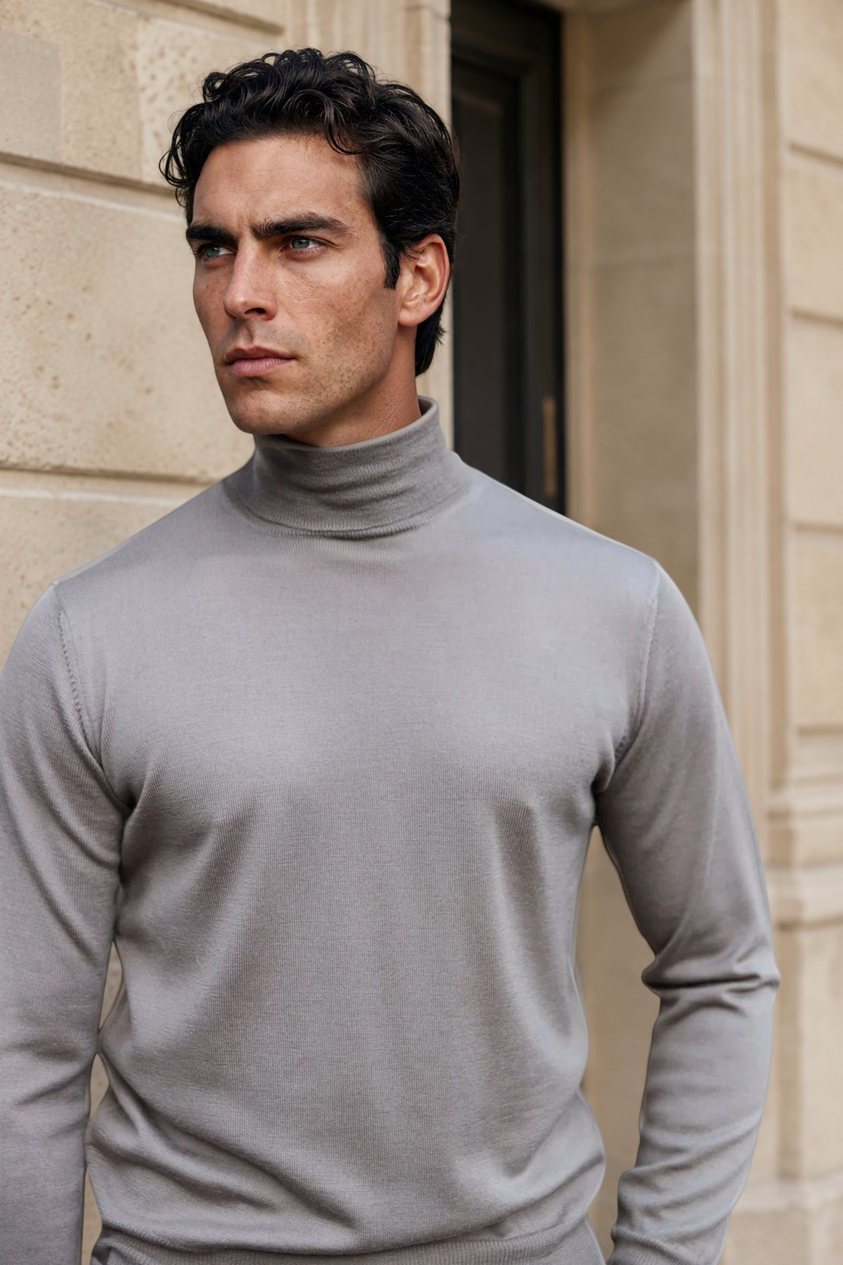 Pull col roulé Yves en laine mérinos - Taupe-PULL HOMME-Curling-Paris
