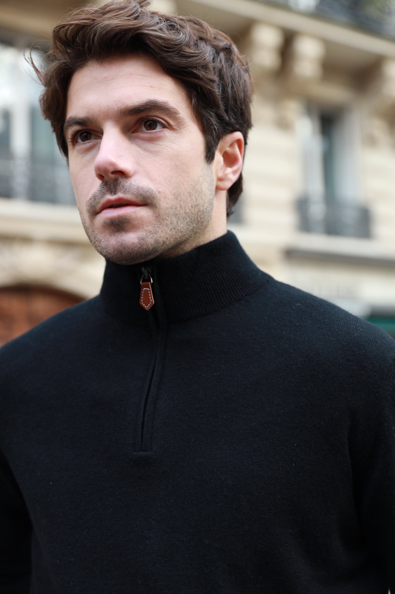 Pull col zippé Amar 100% cachemire - Noir-PULL HOMME-Curling-Paris