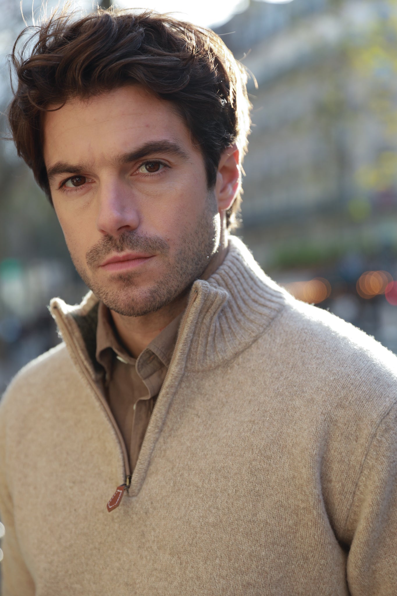 Pull col zippé Jude en Laine d’agneau - Beige-PULL HOMME-Curling-Paris