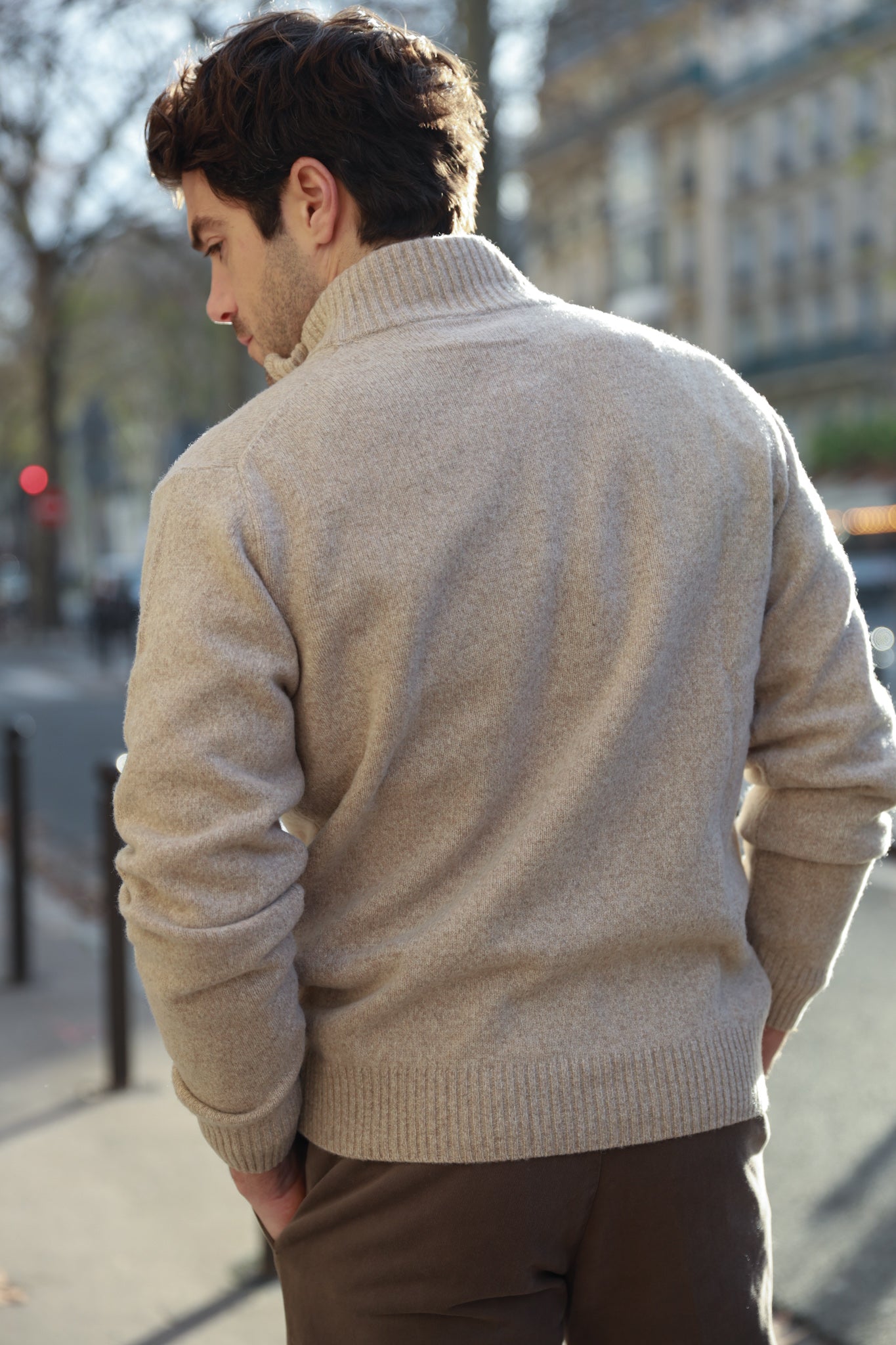 Pull col zippé Jude en Laine d’agneau - Beige-PULL HOMME-Curling-Paris