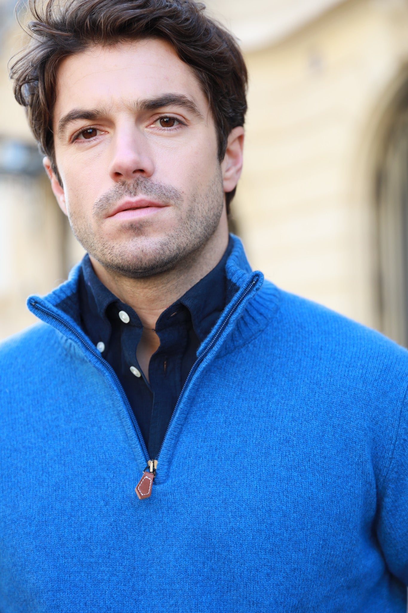 Pull col zippé Jude en Laine d’agneau - Denim-PULL HOMME-Curling-Paris