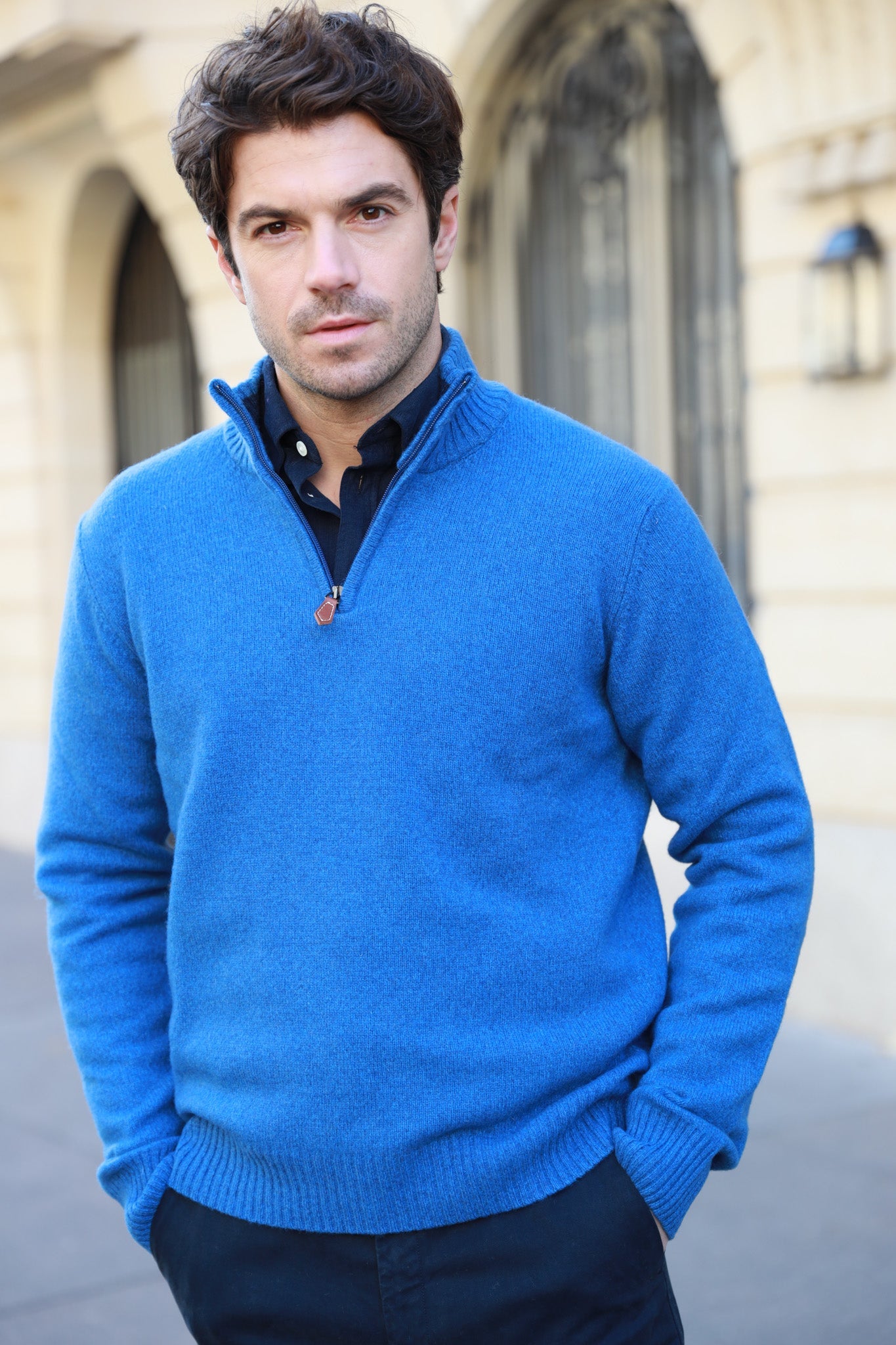 Pull col zippé Jude en Laine d’agneau - Denim-PULL HOMME-Curling-Paris