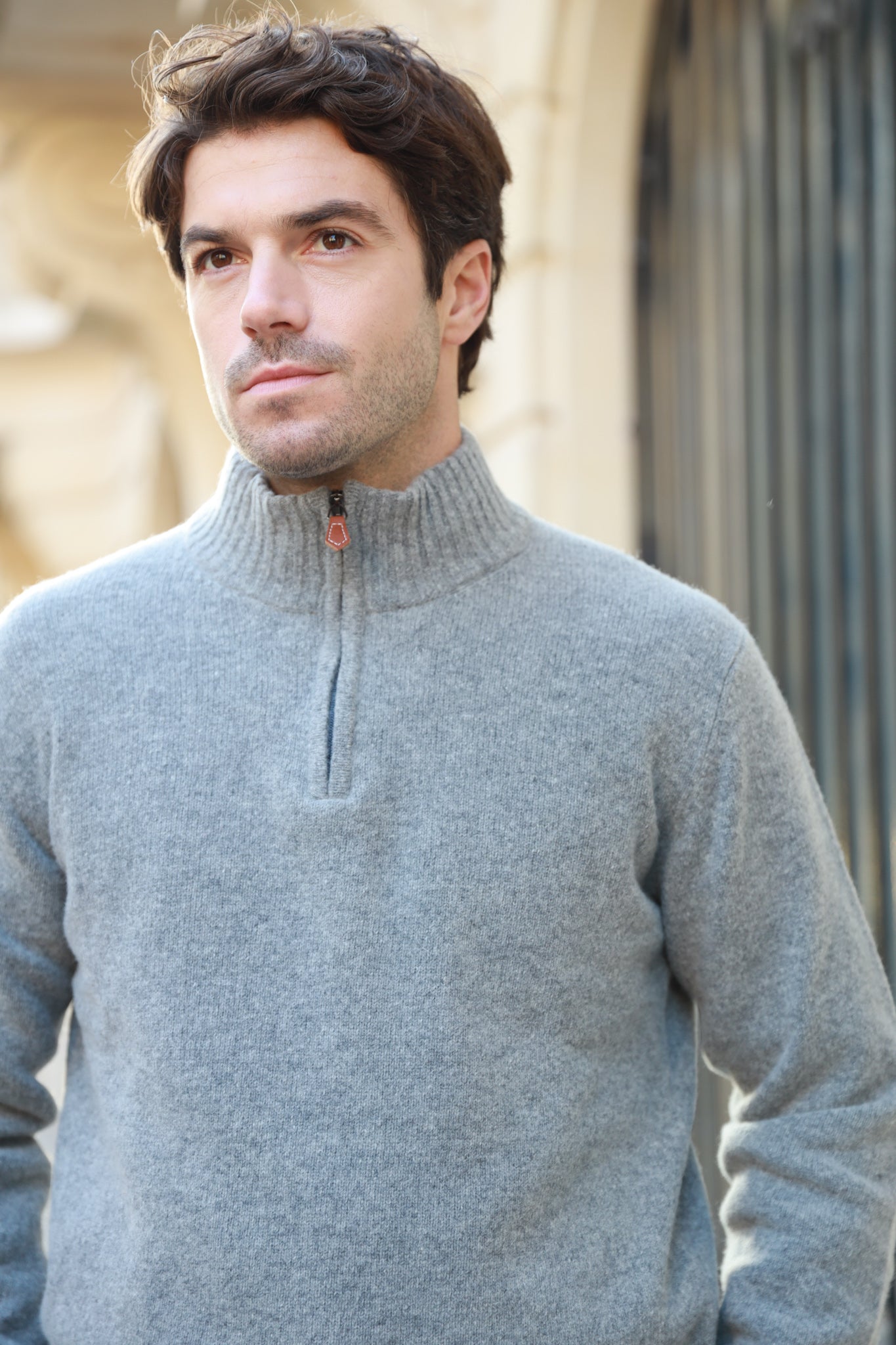 Pull col zippé Jude en Laine d’agneau - Gris-PULL HOMME-Curling-Paris