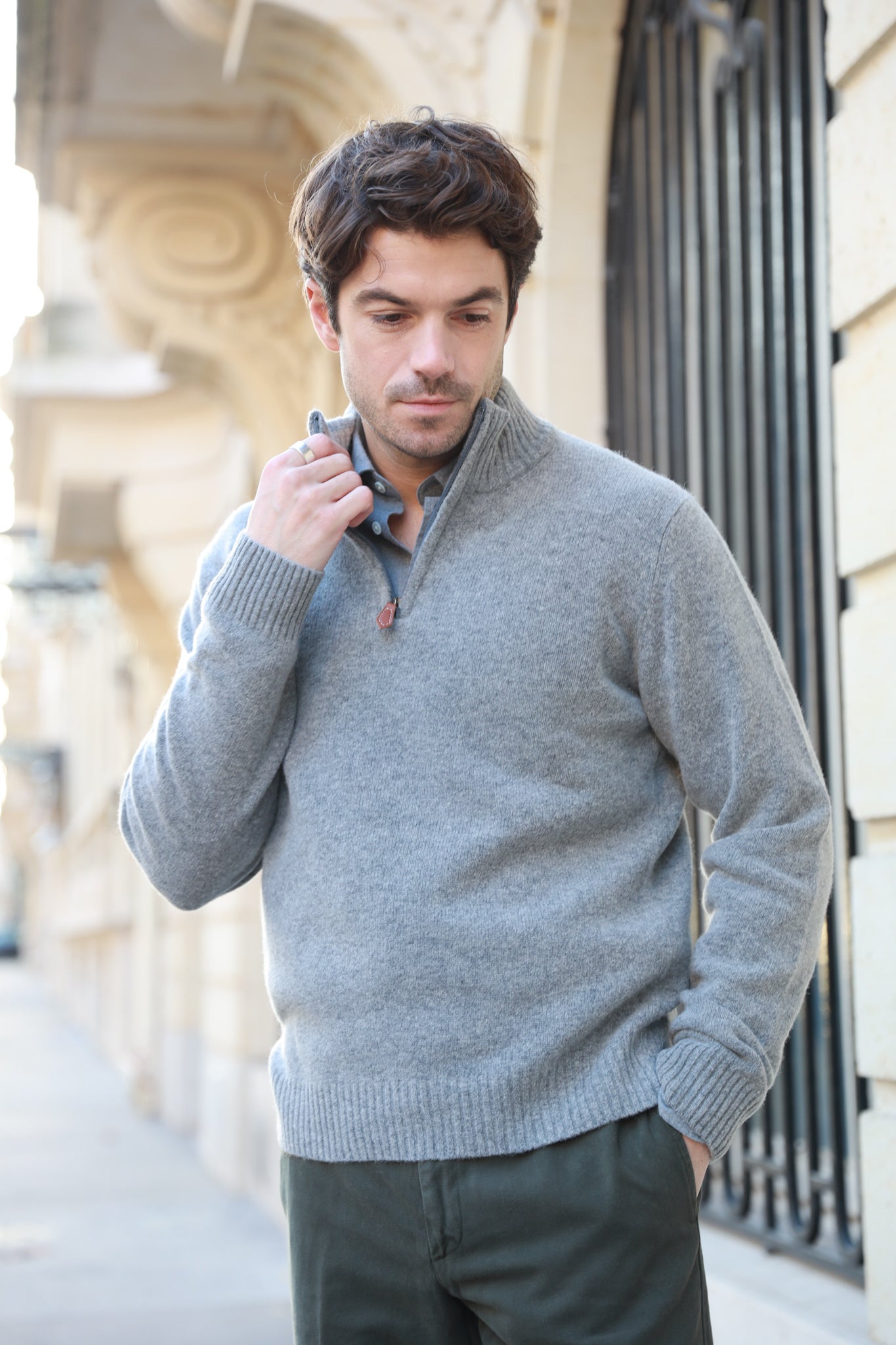 Pull col zippé Jude en Laine d’agneau - Gris-PULL HOMME-Curling-Paris