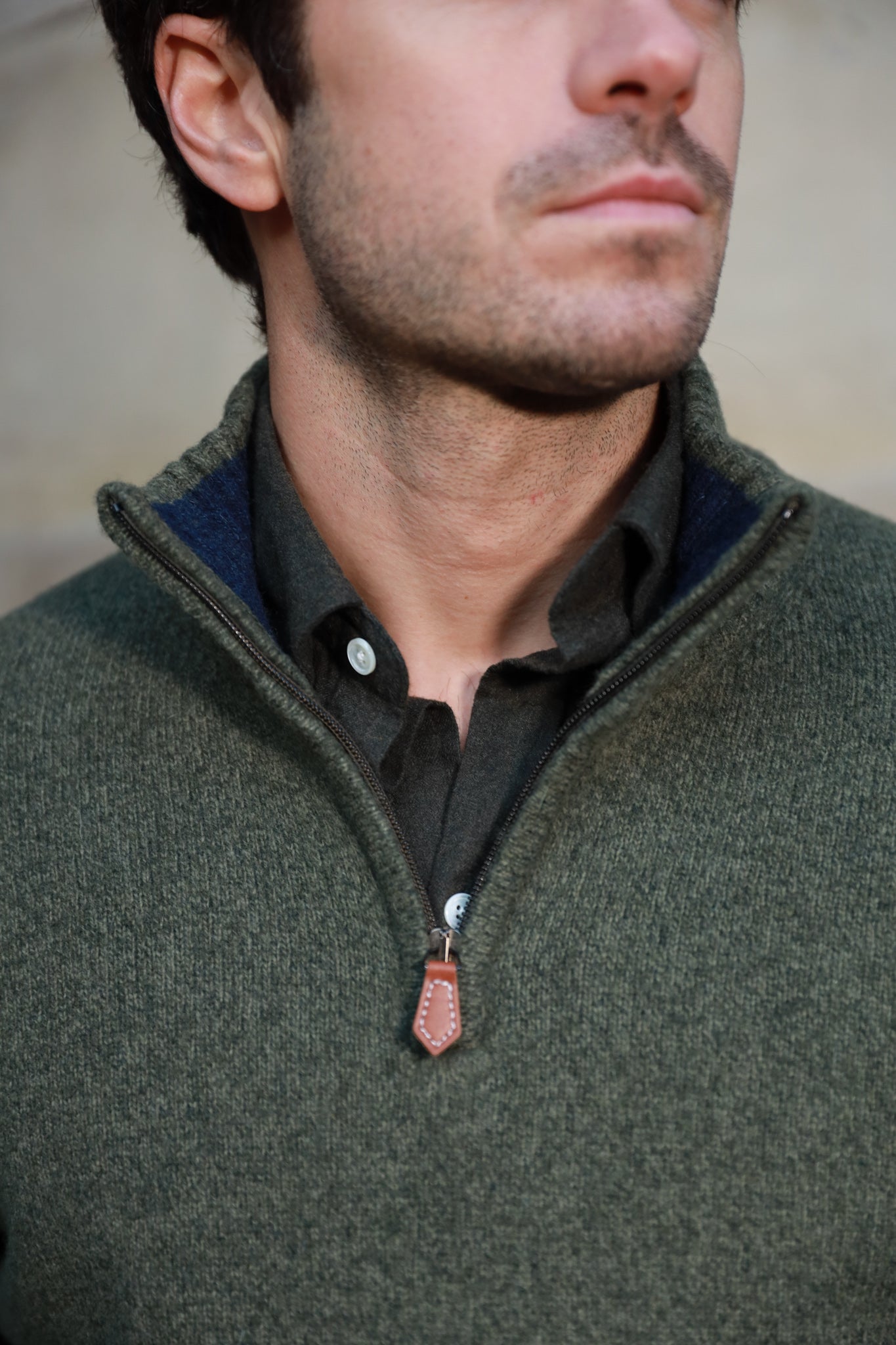 Pull col zippé Jude en Laine d’agneau - Kaki-PULL HOMME-Curling-Paris