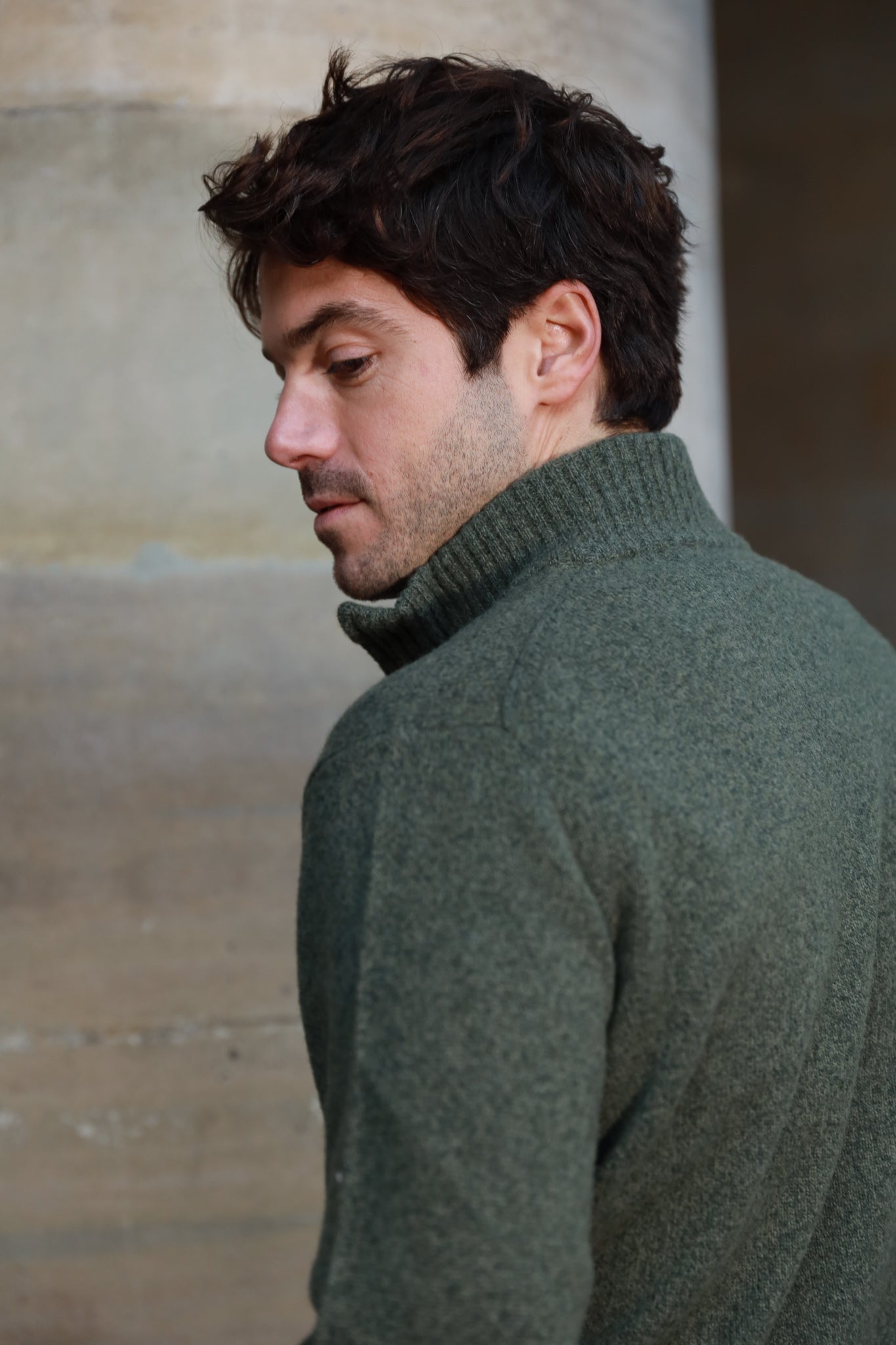 Pull col zippé Jude en Laine d’agneau - Kaki-PULL HOMME-Curling-Paris