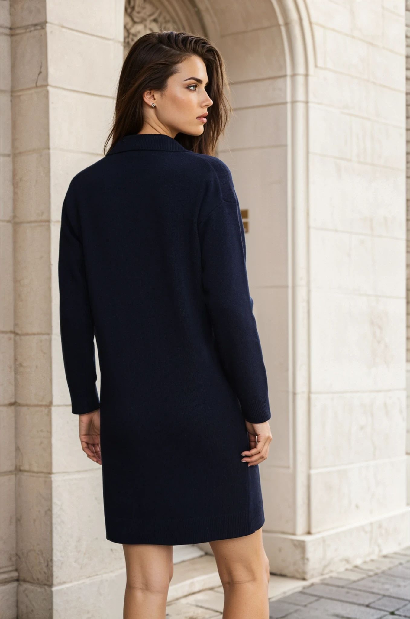 Robe Anne en laine et cachemire - Marine-ROBE FEMME-Curling-Paris