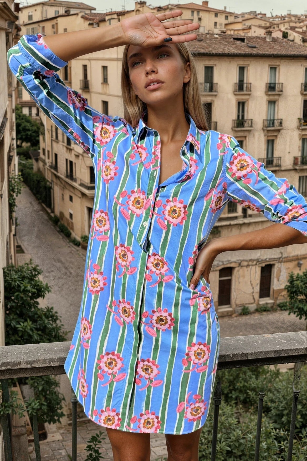 Robe Rita en coton Liberty - Rayure fleur-ROBE FEMME-Curling-Paris
