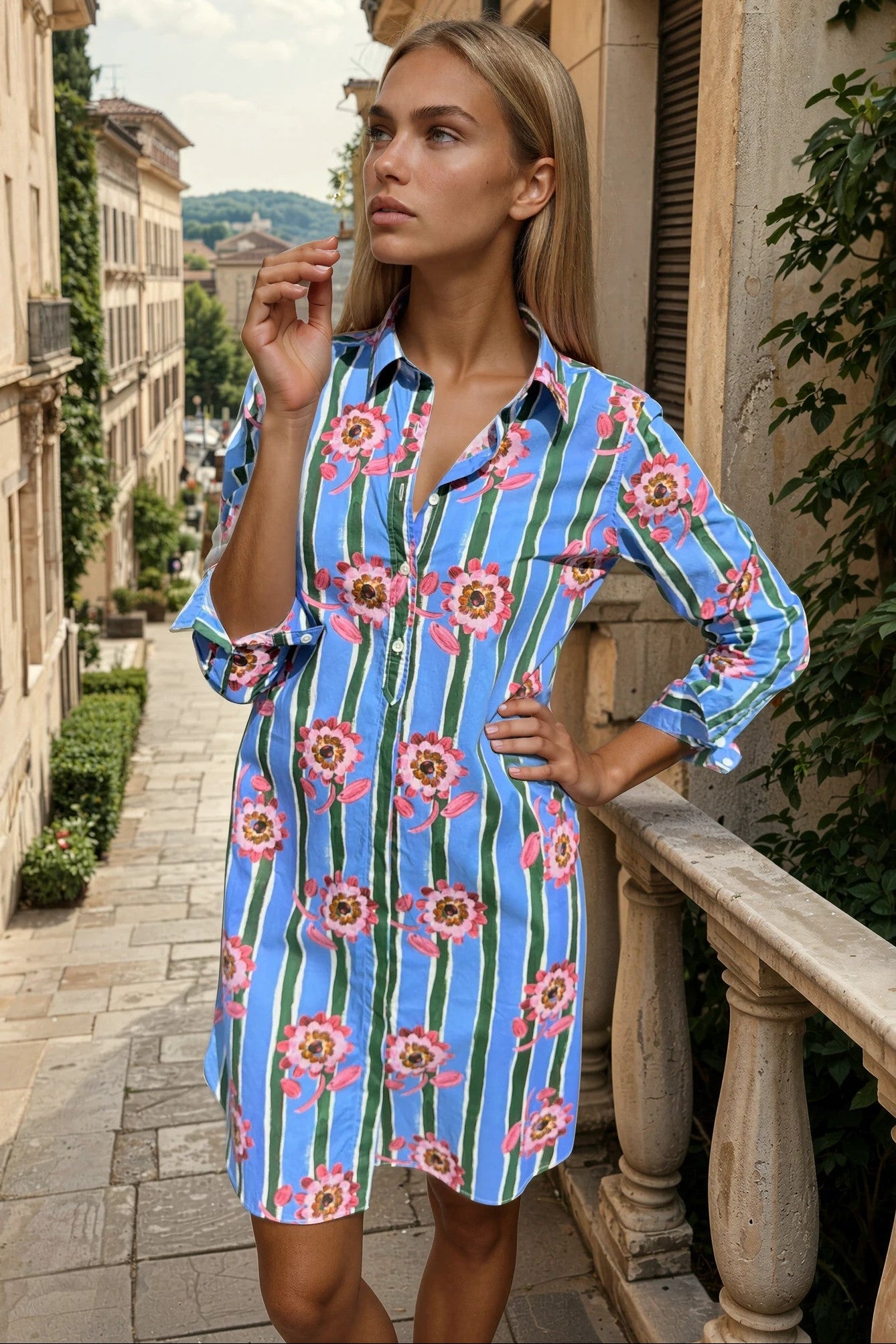 Robe Rita en coton Liberty - Rayure fleur-ROBE FEMME-Curling-Paris