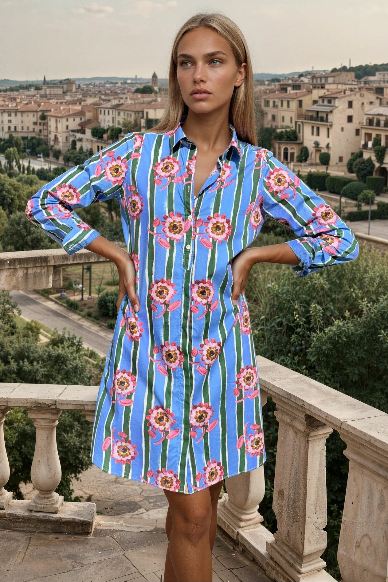 Robe Rita en coton Liberty - Rayure fleur-ROBE FEMME-Curling-Paris