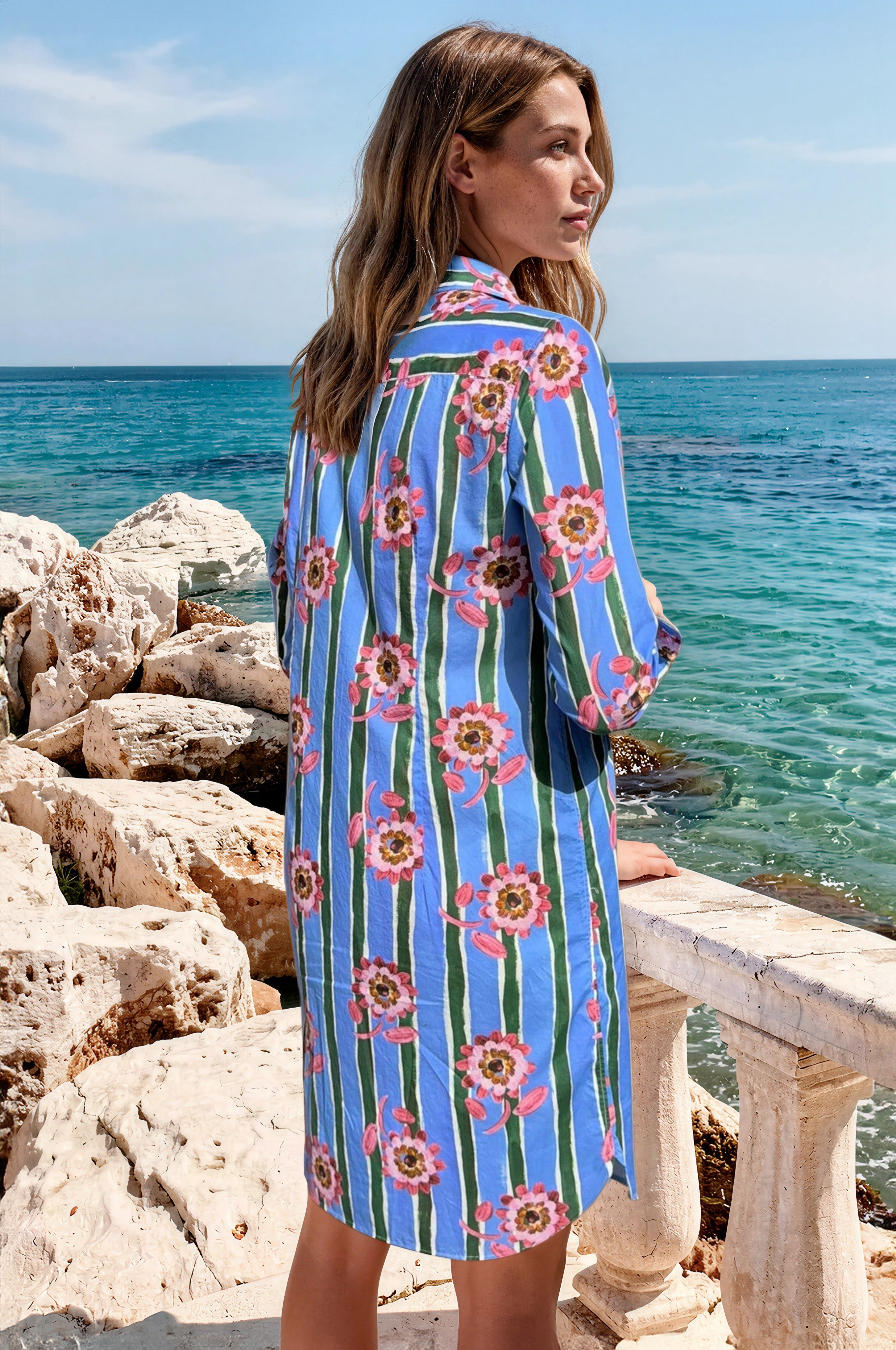 Robe Rita en coton Liberty - Rayure fleur-ROBE FEMME-Curling-Paris
