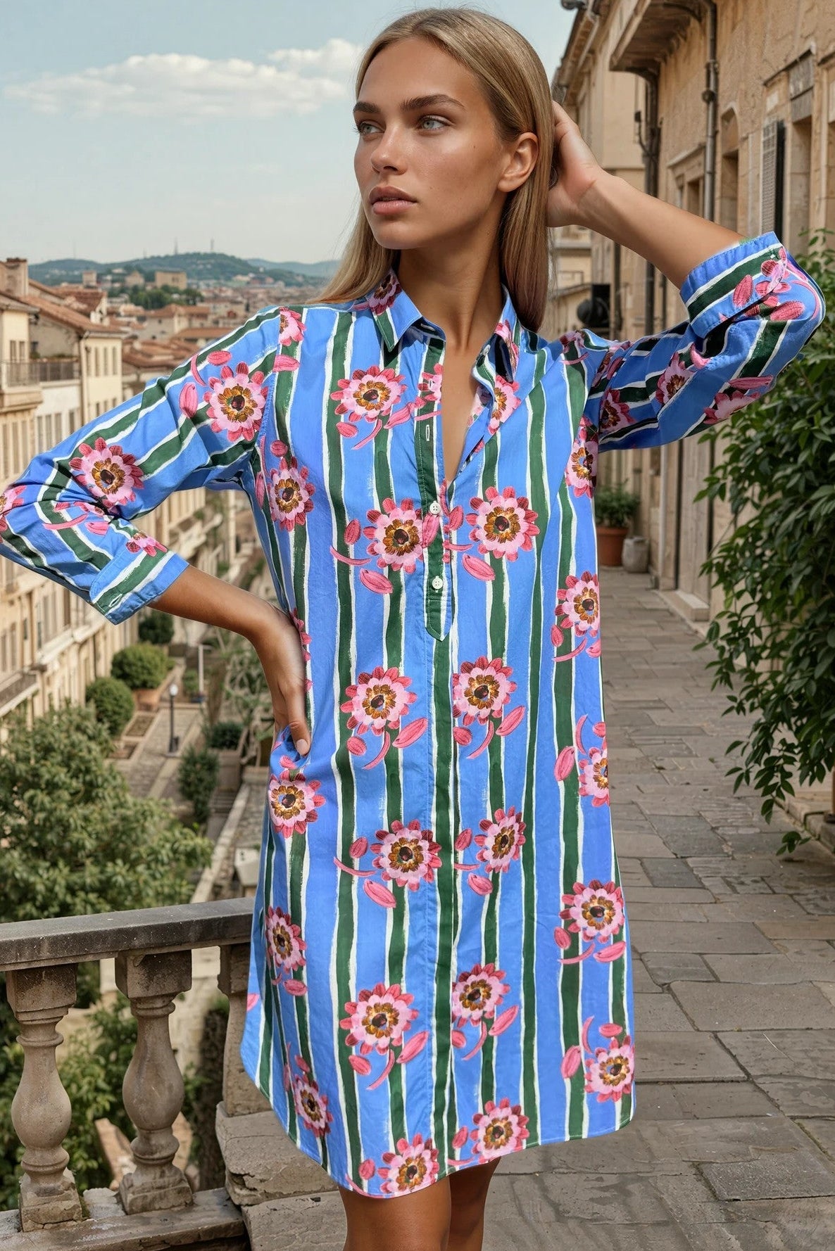 Robe Rita en coton Liberty - Rayure fleur-ROBE FEMME-Curling-Paris