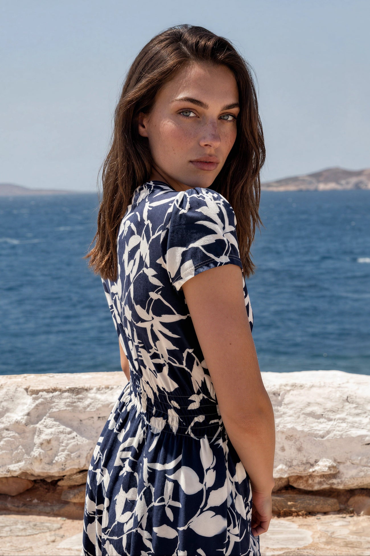 Robe Vogue infroissable - Fleurs Marine-ROBE FEMME-Curling-Paris