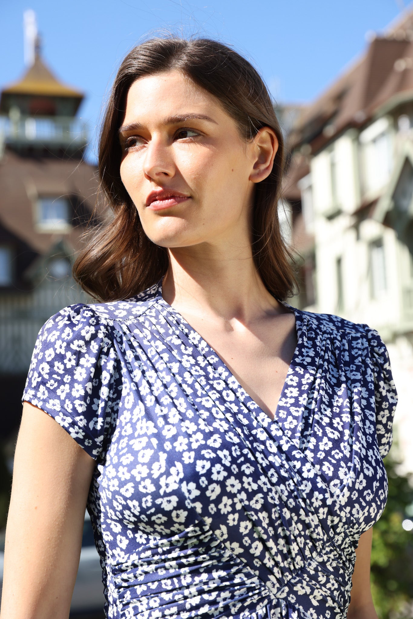 Robe Vogue infroissable - Fleurs Marine-ROBE FEMME-Curling-Paris