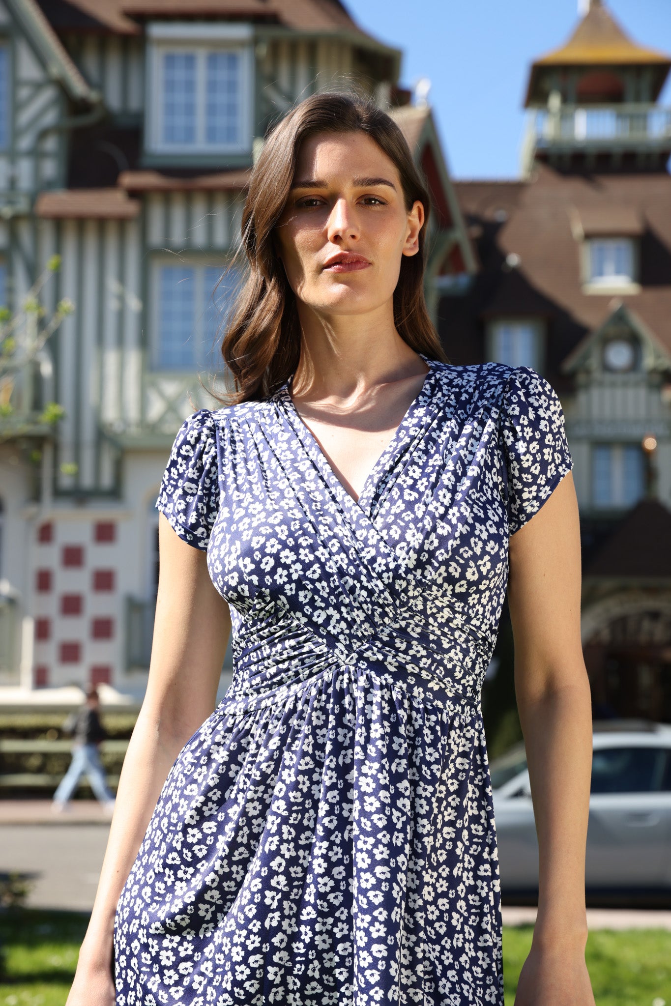Robe Vogue infroissable - Fleurs Marine-ROBE FEMME-Curling-Paris