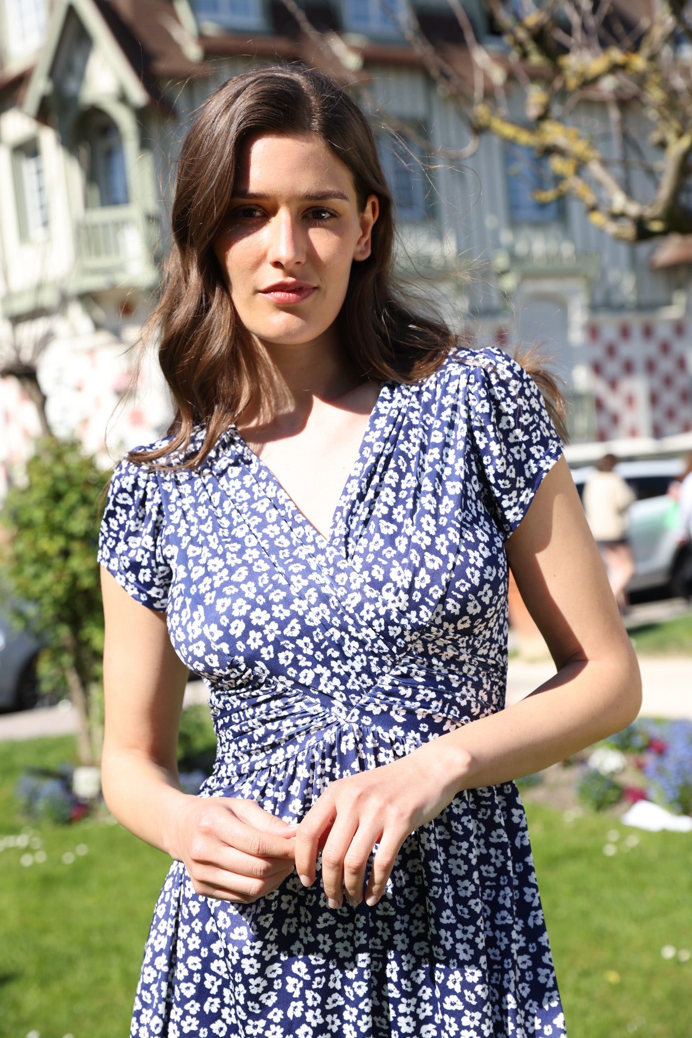 Robe Vogue infroissable - Fleurs Marine-ROBE FEMME-Curling-Paris