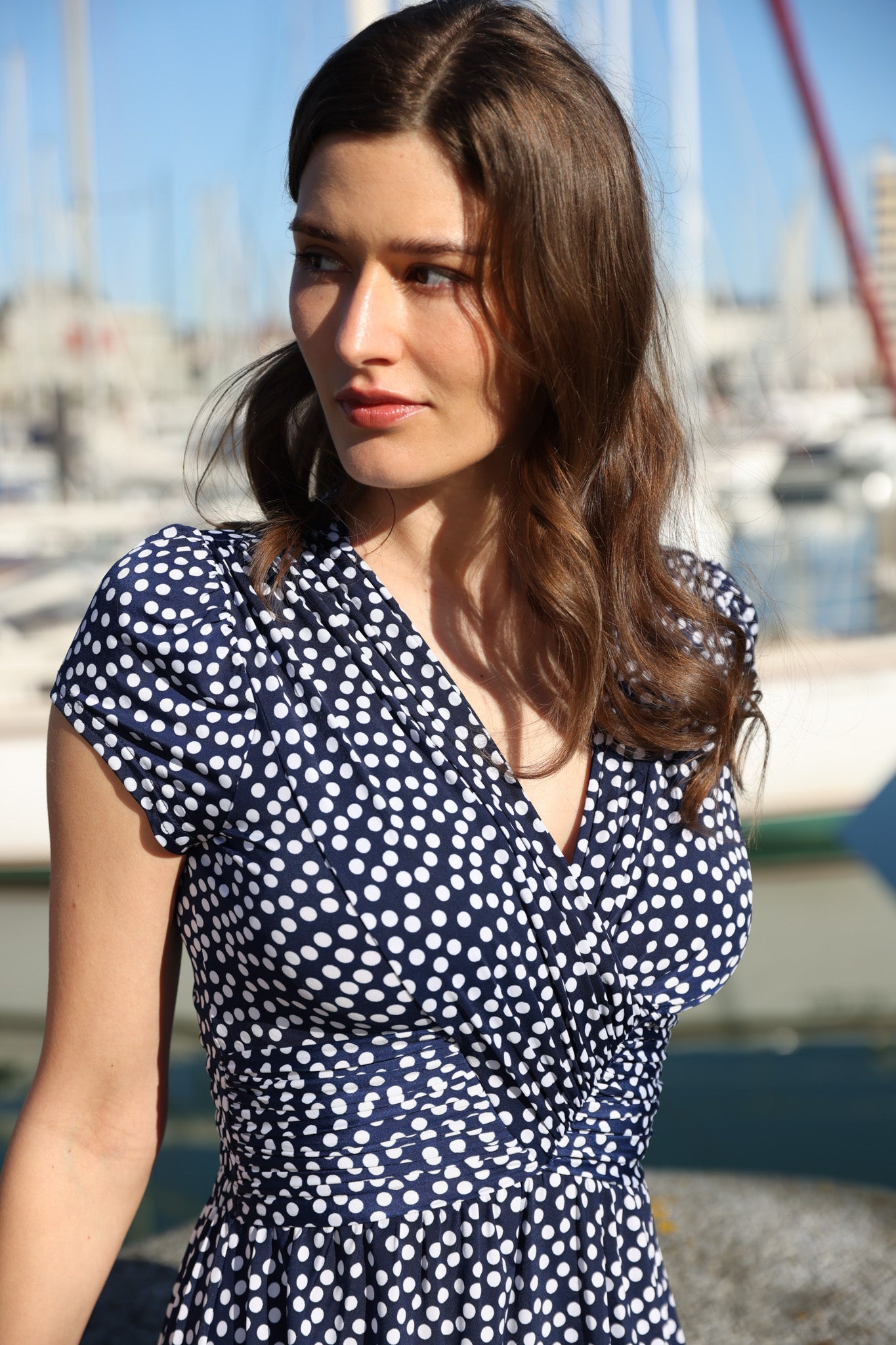 Robe Vogue infroissable - Pois Marine-ROBE FEMME-Curling-Paris