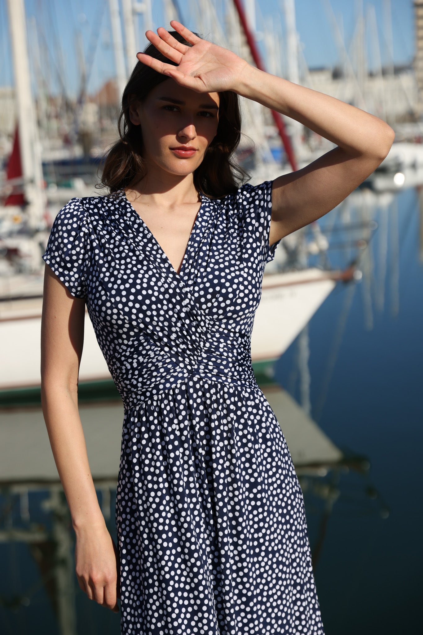 Robe Vogue infroissable - Pois Marine-ROBE FEMME-Curling-Paris