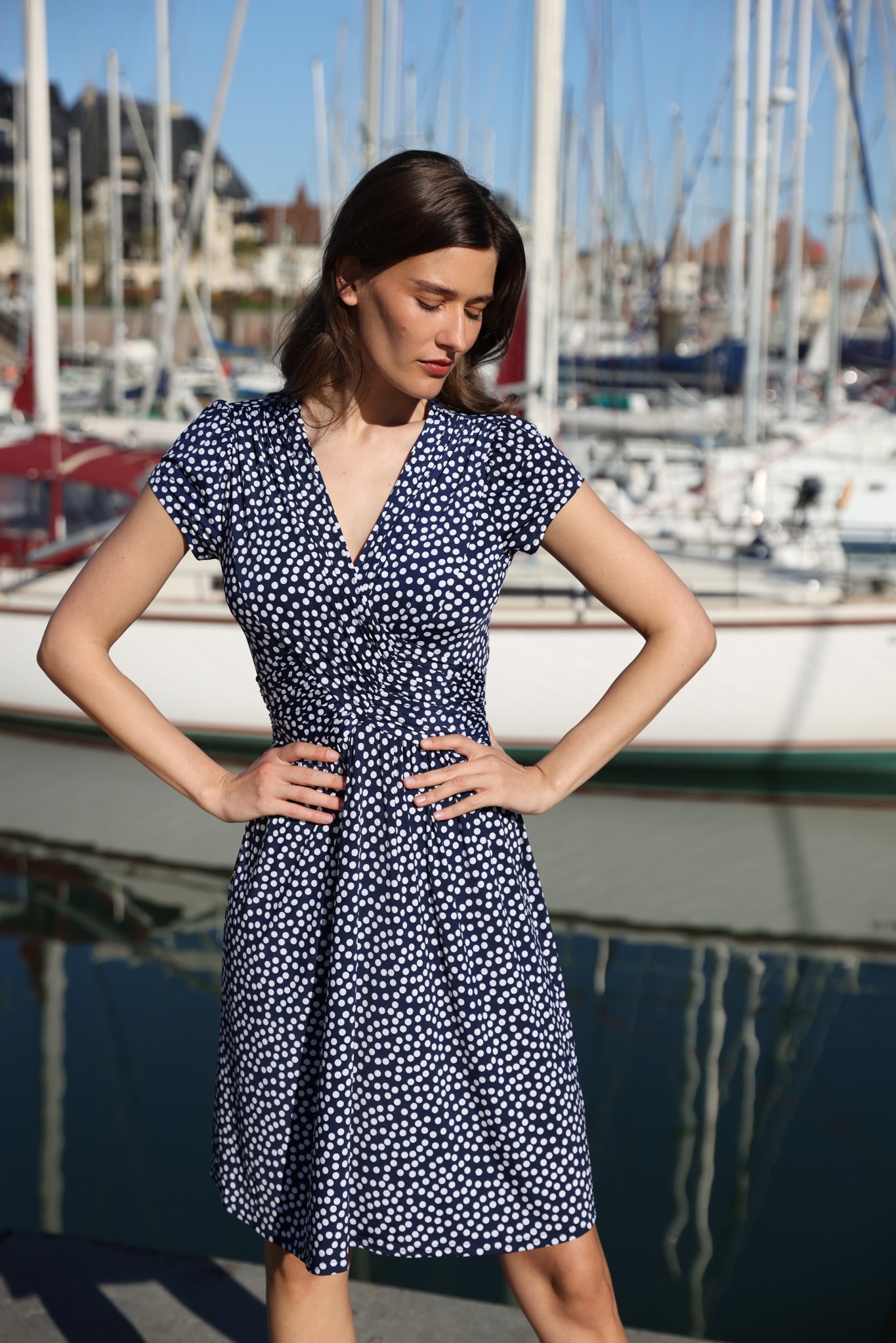 Robe Vogue infroissable - Pois Marine-ROBE FEMME-Curling-Paris