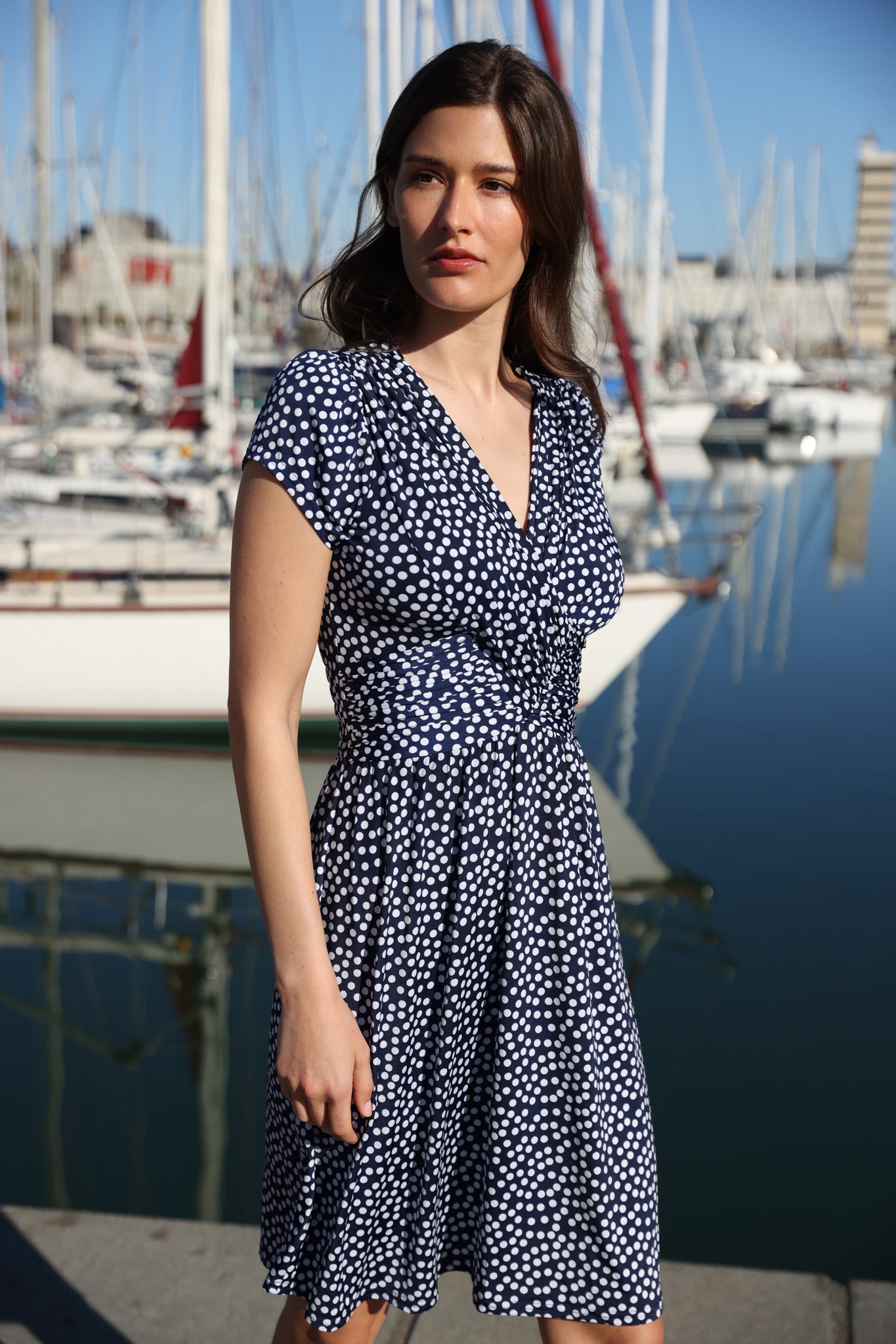 Robe Vogue infroissable - Pois Marine-ROBE FEMME-Curling-Paris