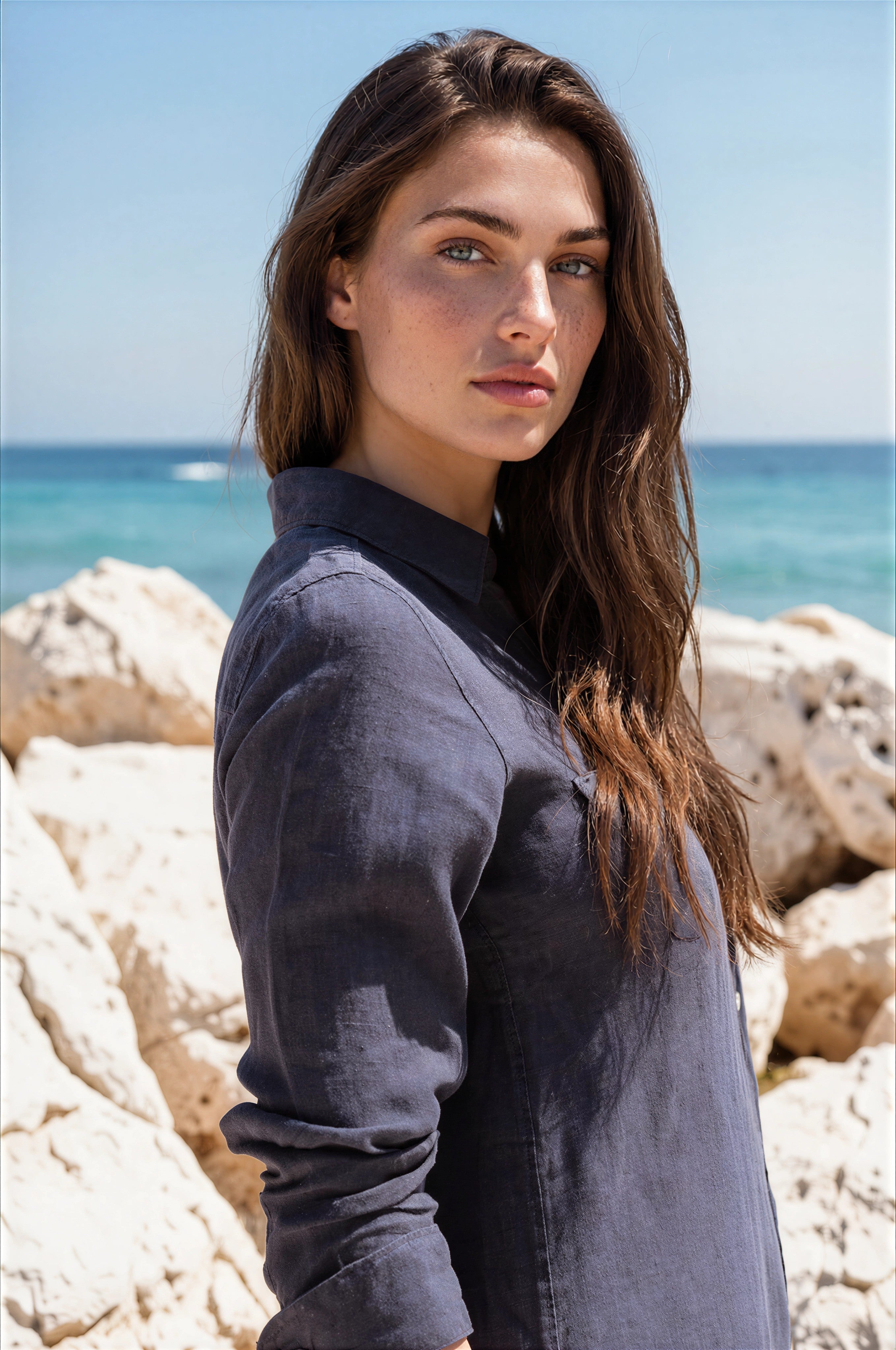 Robe chemisier June en lin - Marine-ROBE FEMME-Curling-Paris