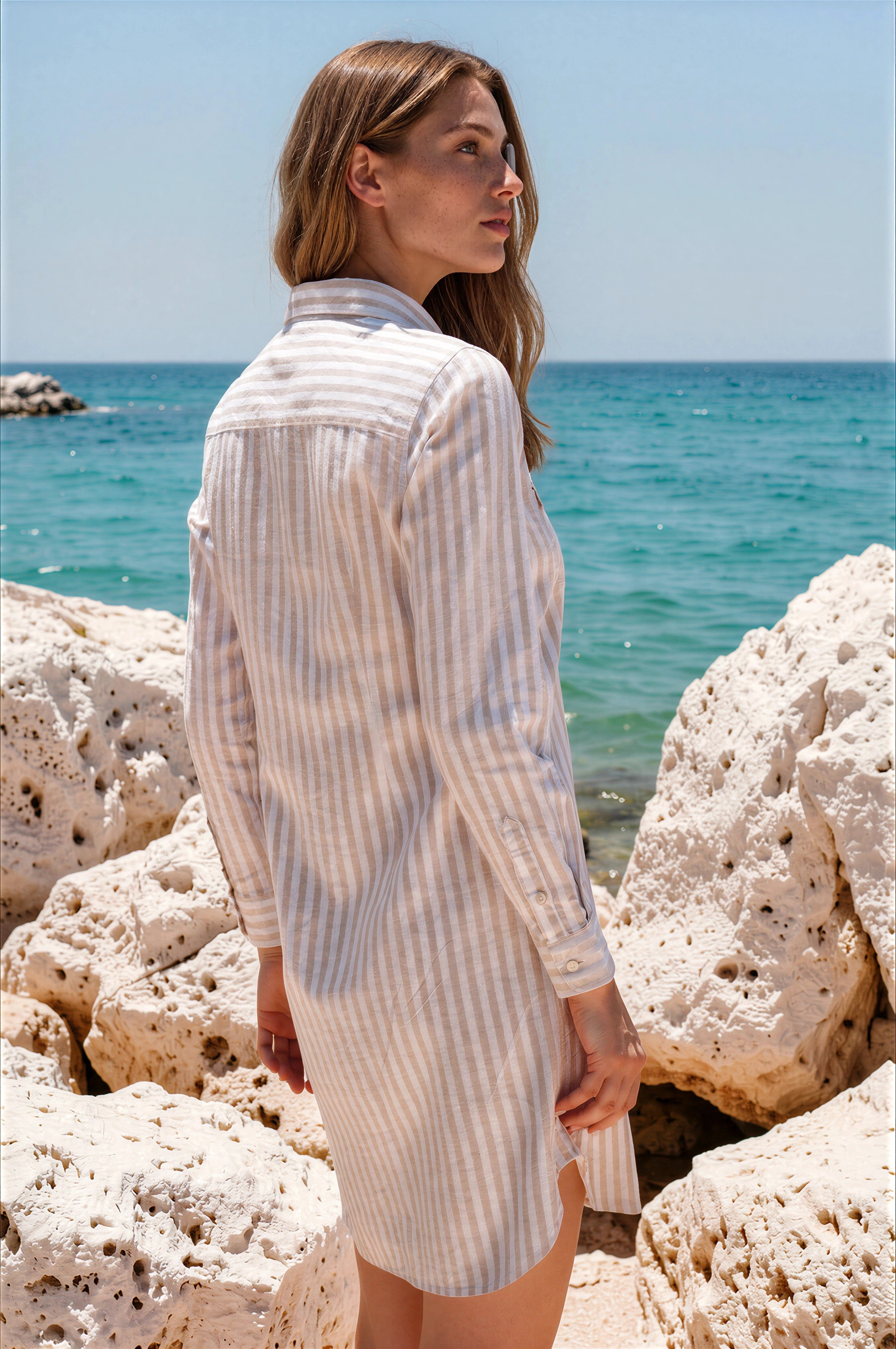 Robe chemisier June en lin - Ray Beige-ROBE FEMME-Curling-Paris