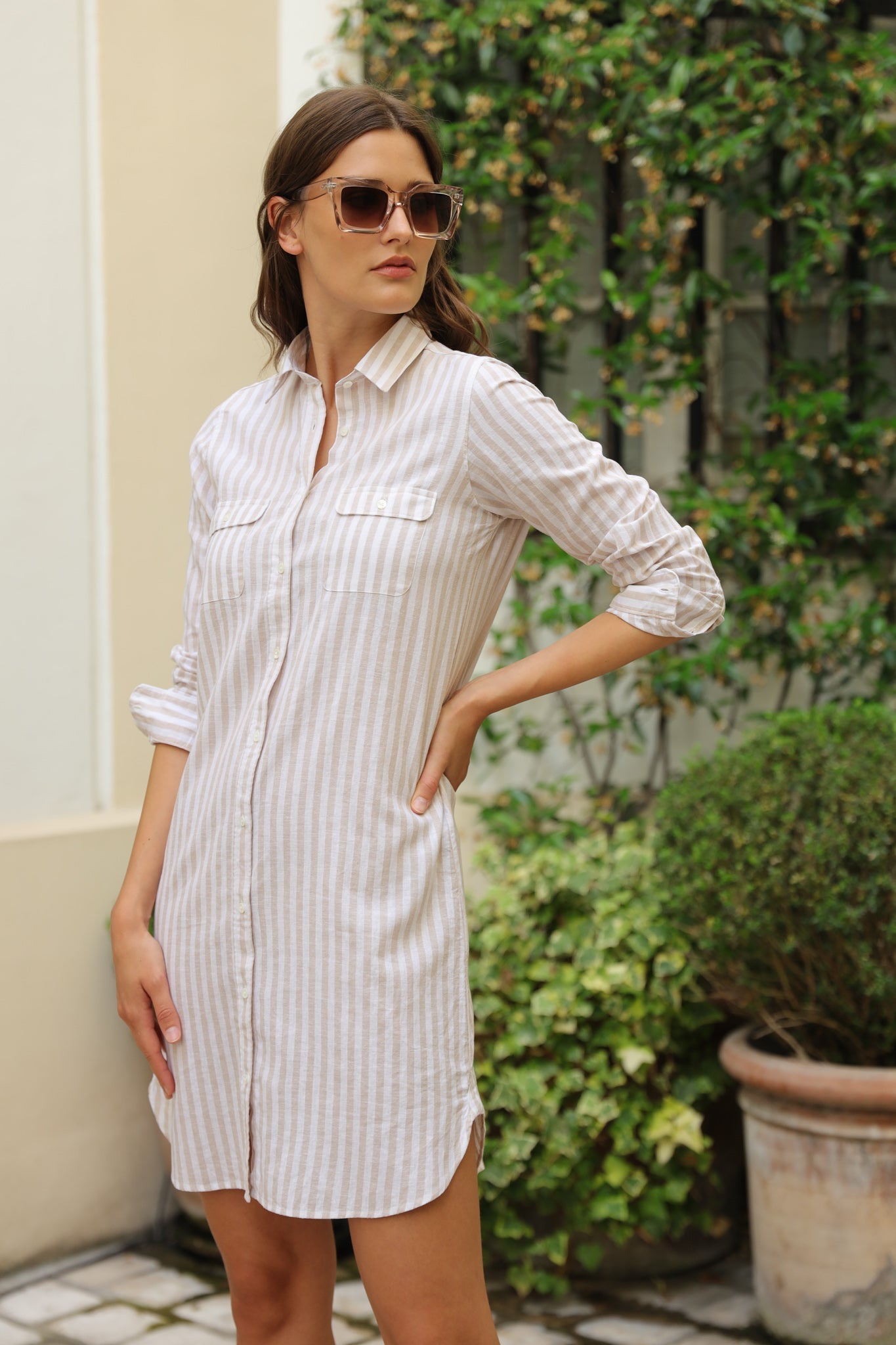 Robe chemisier June en lin - Ray Beige-ROBE FEMME-Curling-Paris