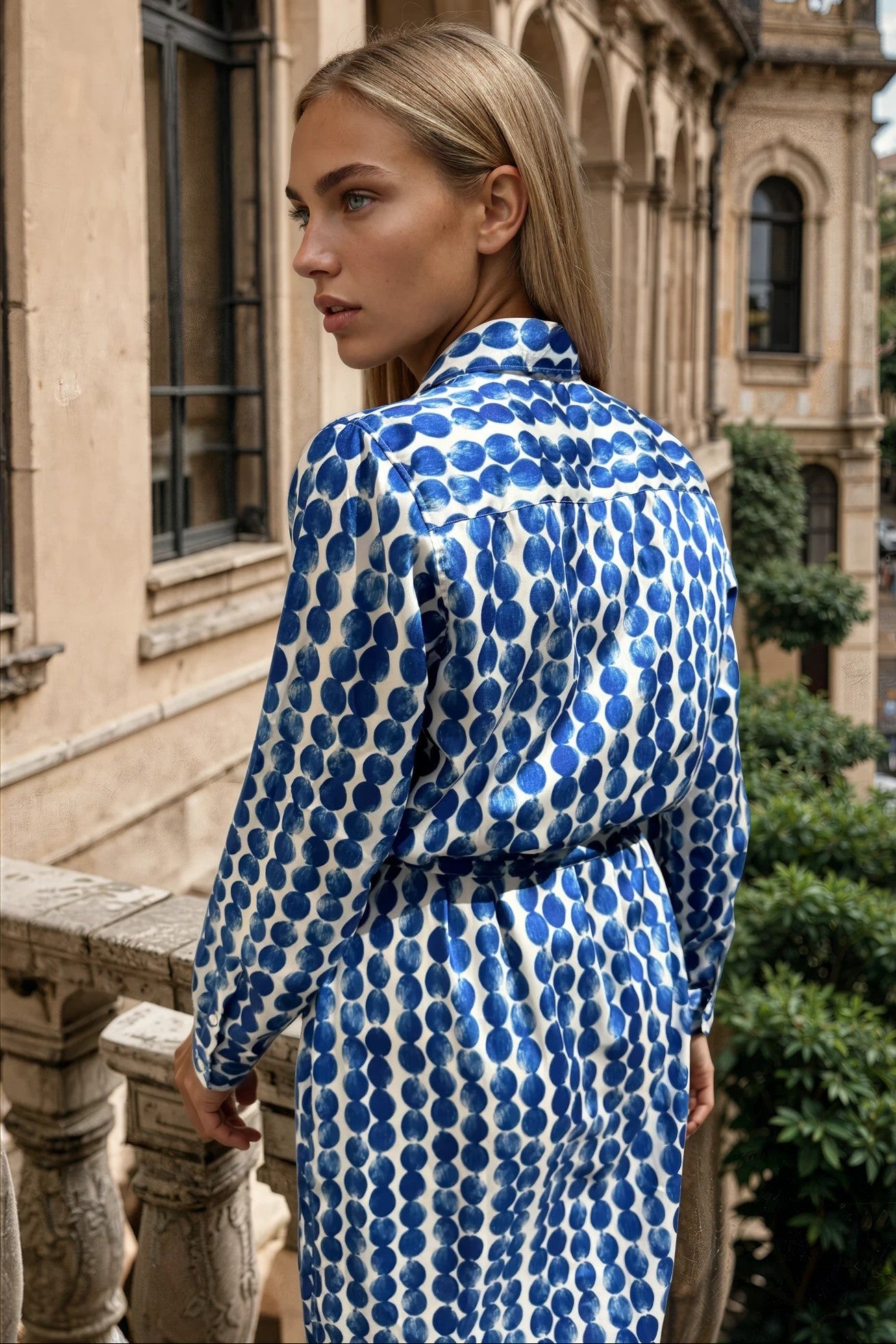 Robe chemisier Louna soyeuse - Pois bleu-ROBE FEMME-Curling-Paris