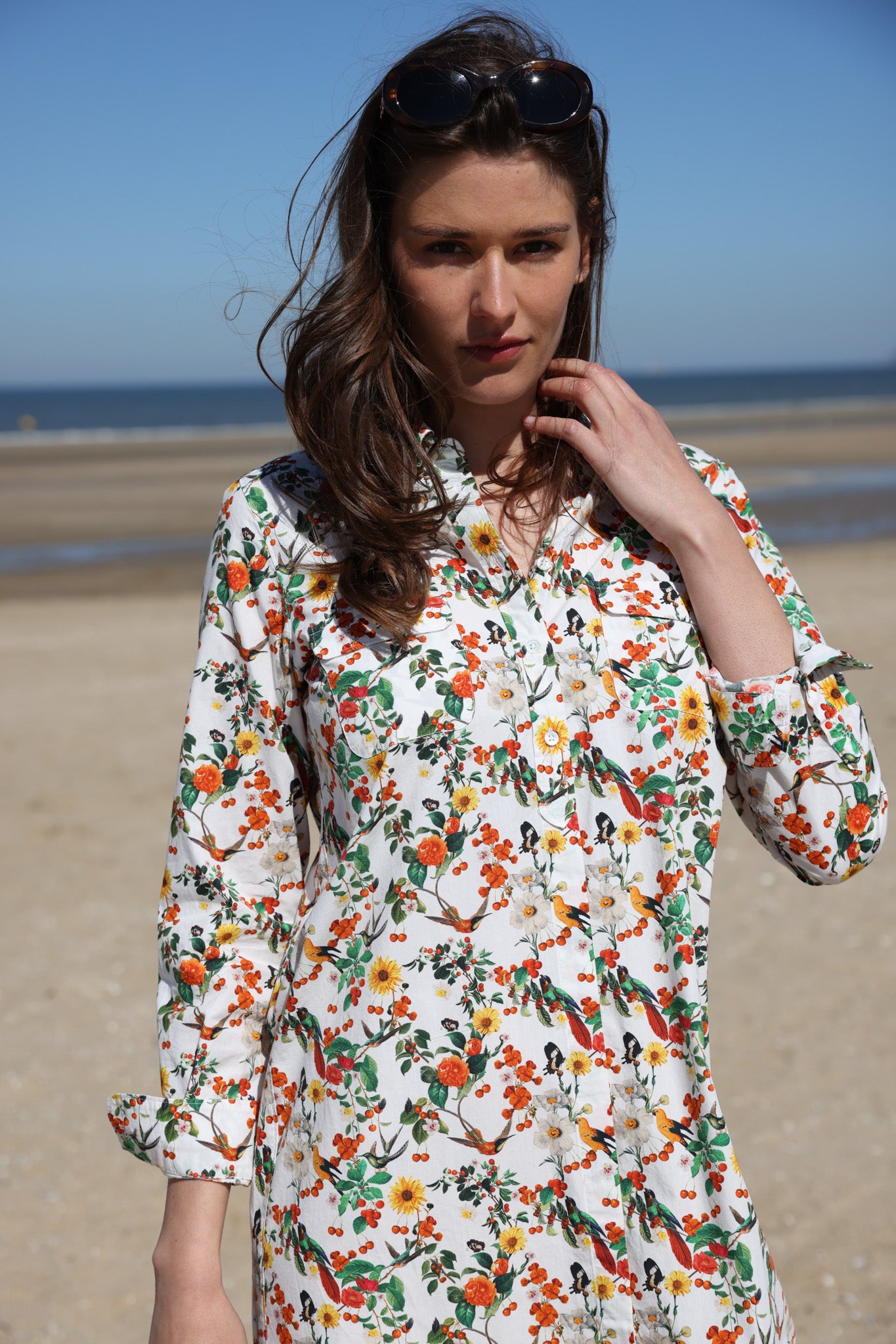 Robe chemisier Rania en coton - Oiseaux-ROBE FEMME-Curling-Paris