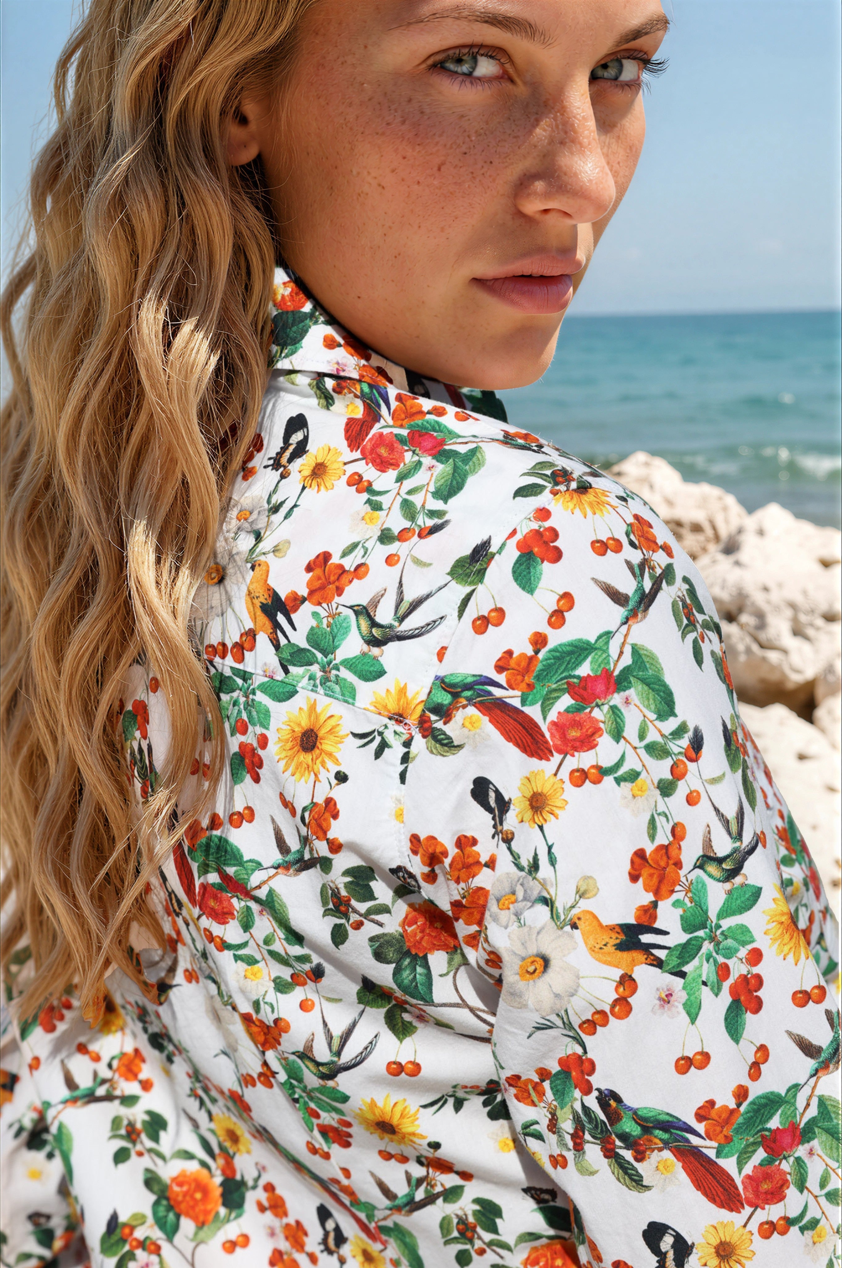 Robe chemisier Rania en coton - Oiseaux-ROBE FEMME-Curling-Paris