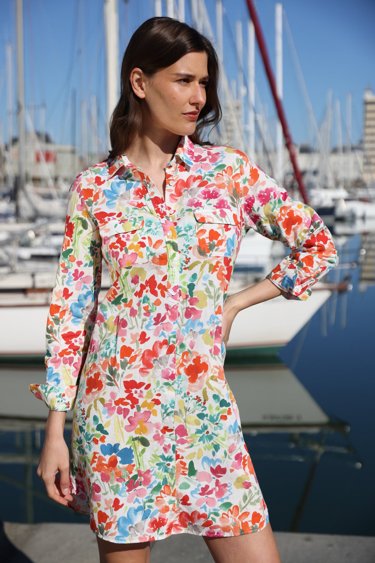 linen shirt dress women's Casual chic and cotton floral print colour:grey Nerohusy Women's Summer Dresses Color & Size:Off White 12