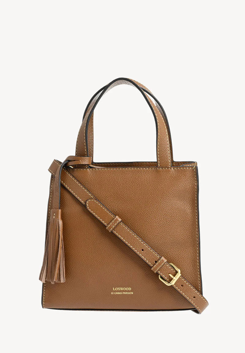 Cabas Simone en cuir grainé avec bandoulière - Brandy