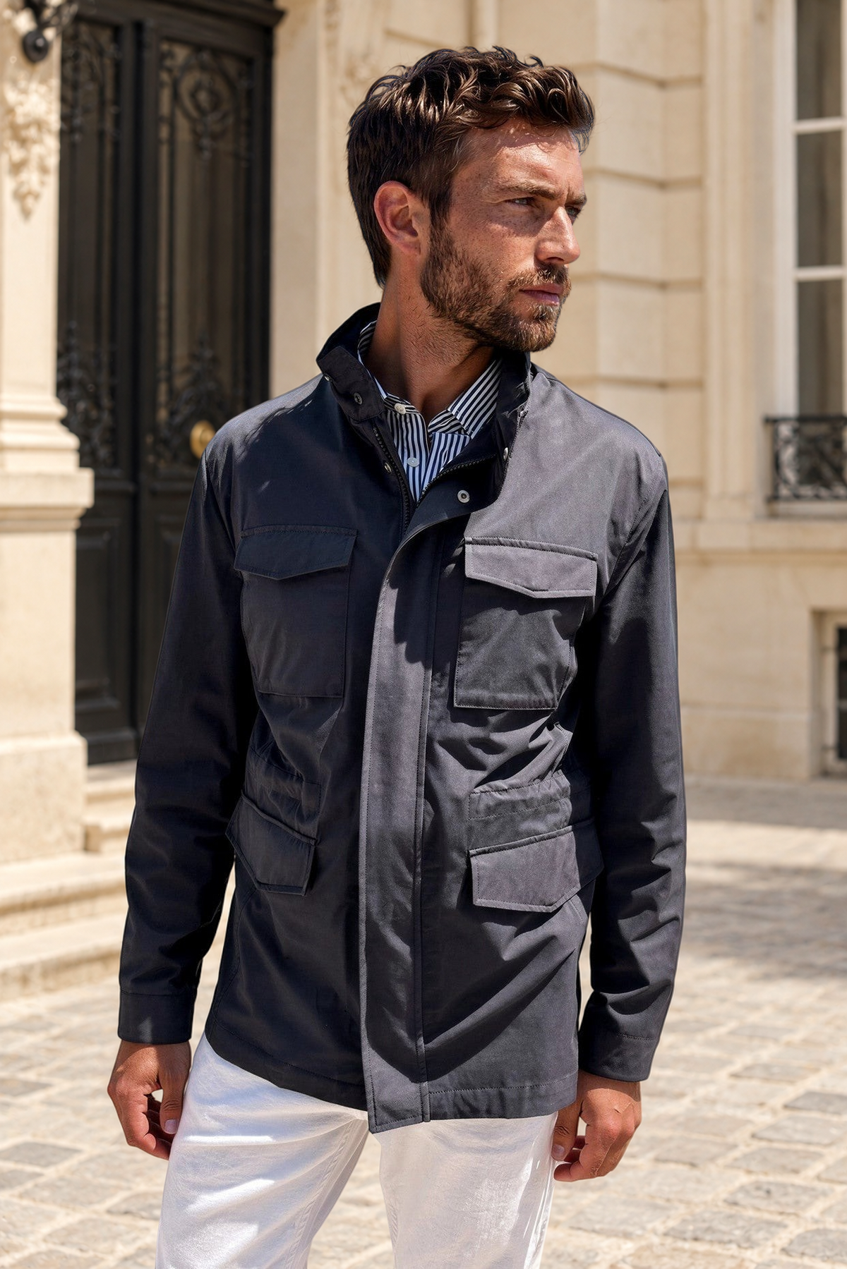Saharienne Harold en nylon stretch - Marine-MANTEAU HOMME-Curling-Paris