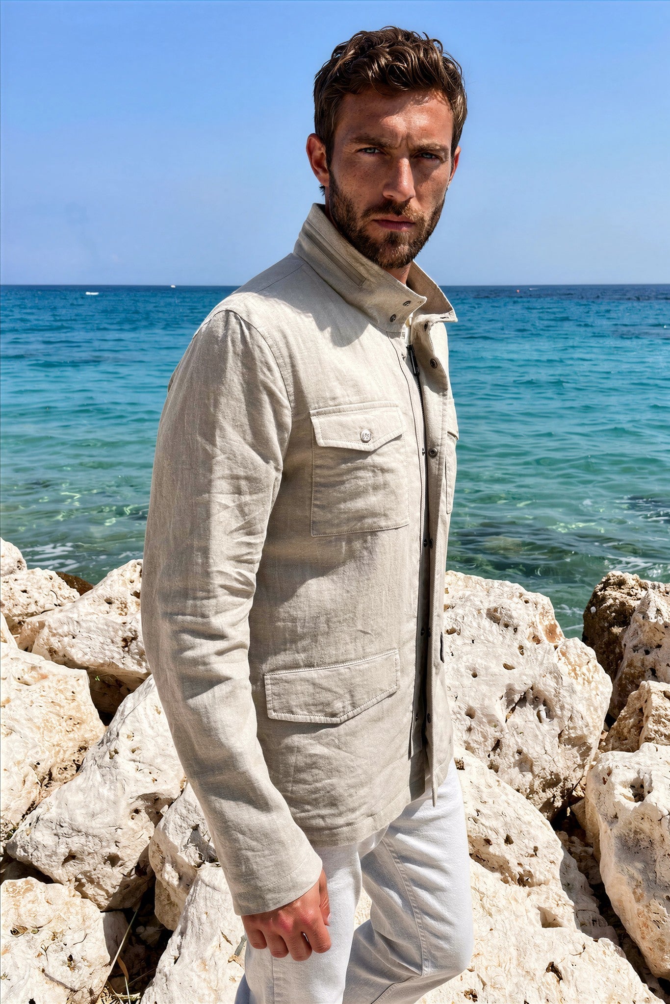 Saharienne Walter en lin - Beige-MANTEAU HOMME-Curling-Paris