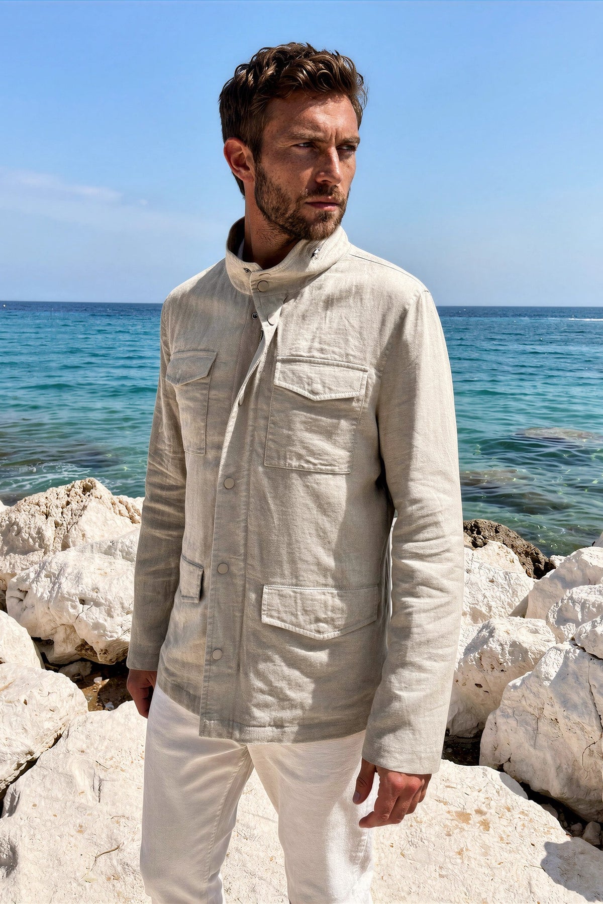 Saharienne Walter en lin - Beige-MANTEAU HOMME-Curling-Paris