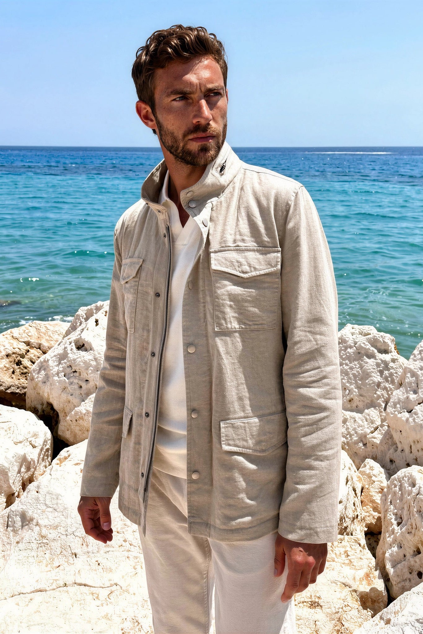 Saharienne Walter en lin - Beige-MANTEAU HOMME-Curling-Paris