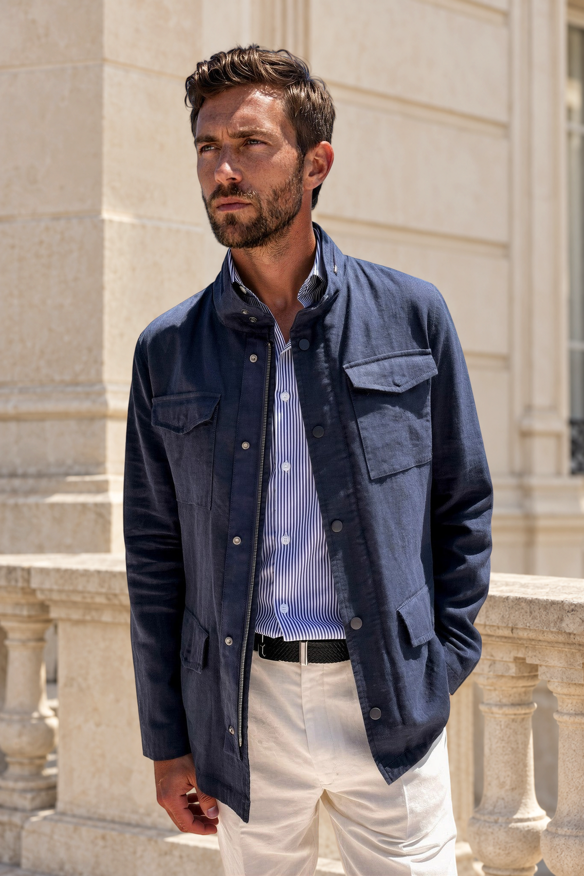Saharienne Walter en lin - Marine-MANTEAU HOMME-Curling-Paris