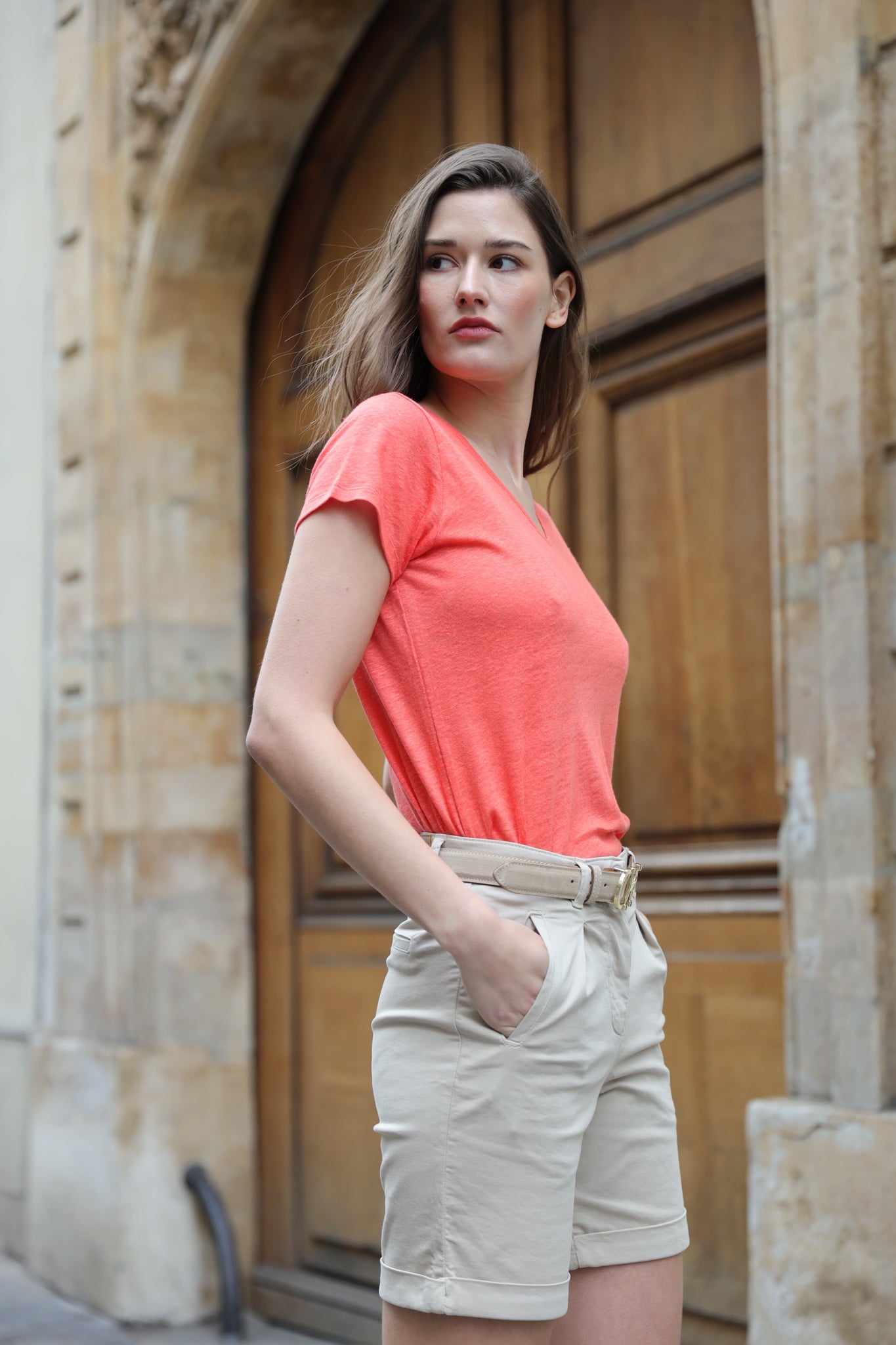 Short Fabio en coton stretch - Beige-BERMUDAS FEMME-Curling-Paris