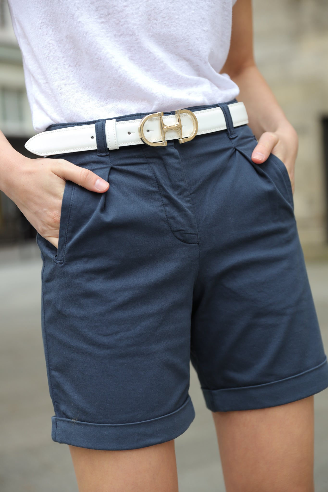 Short Fabio en coton stretch - Marine-BERMUDAS FEMME-Curling-Paris