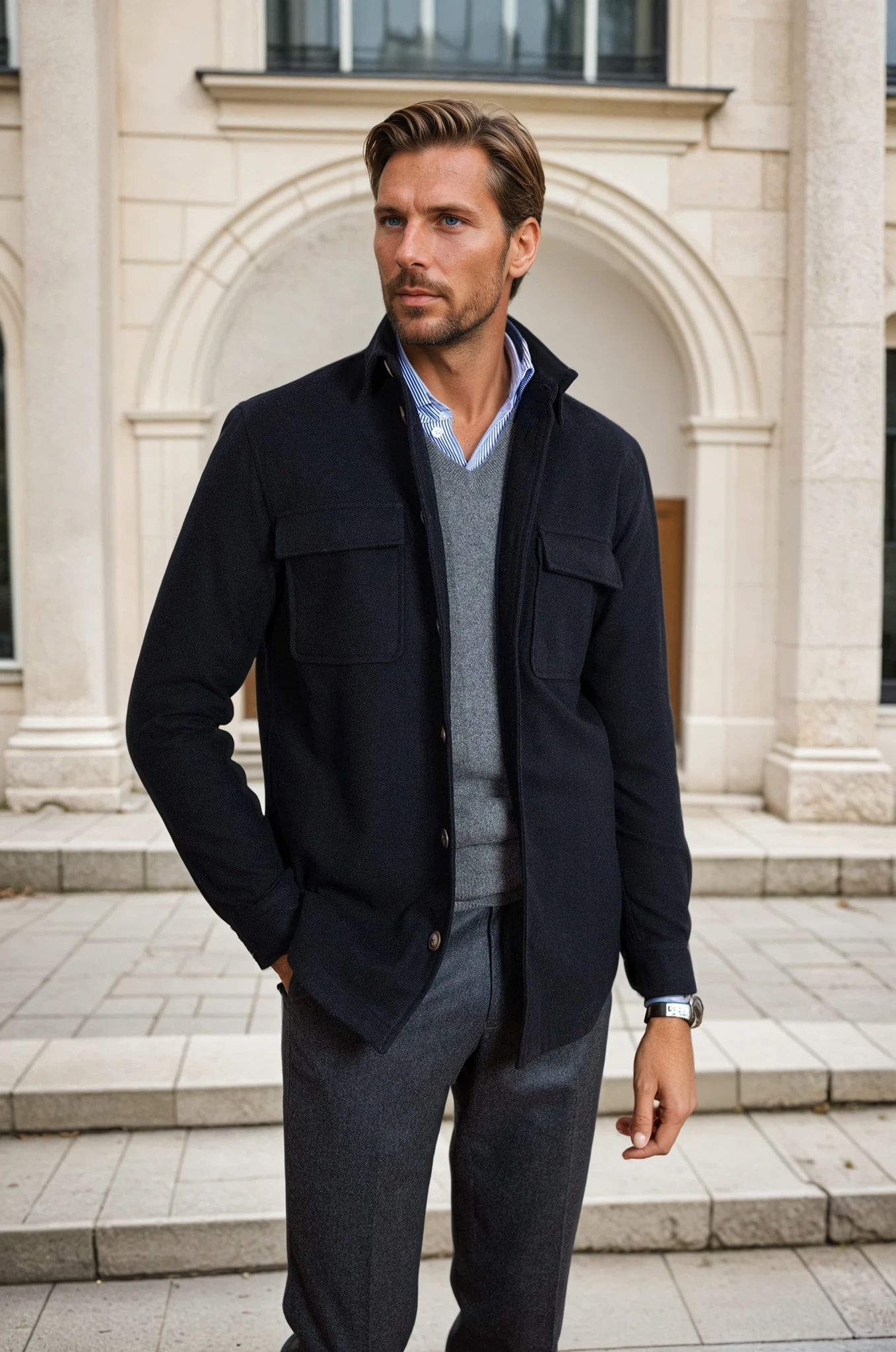 Surchemise Harry en flanelle - Marine-MANTEAU HOMME-Curling-Paris