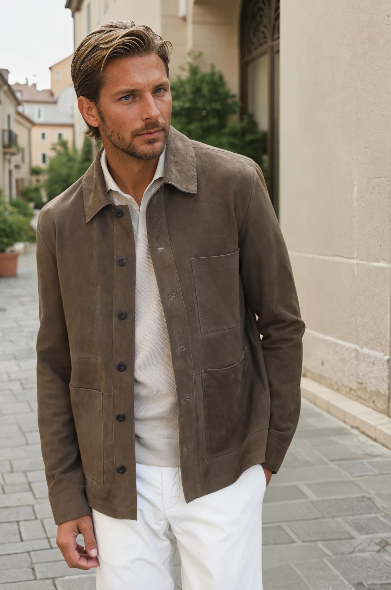 Surchemise Jimmy en chèvre velours - Kaki-MANTEAU HOMME-Curling-Paris