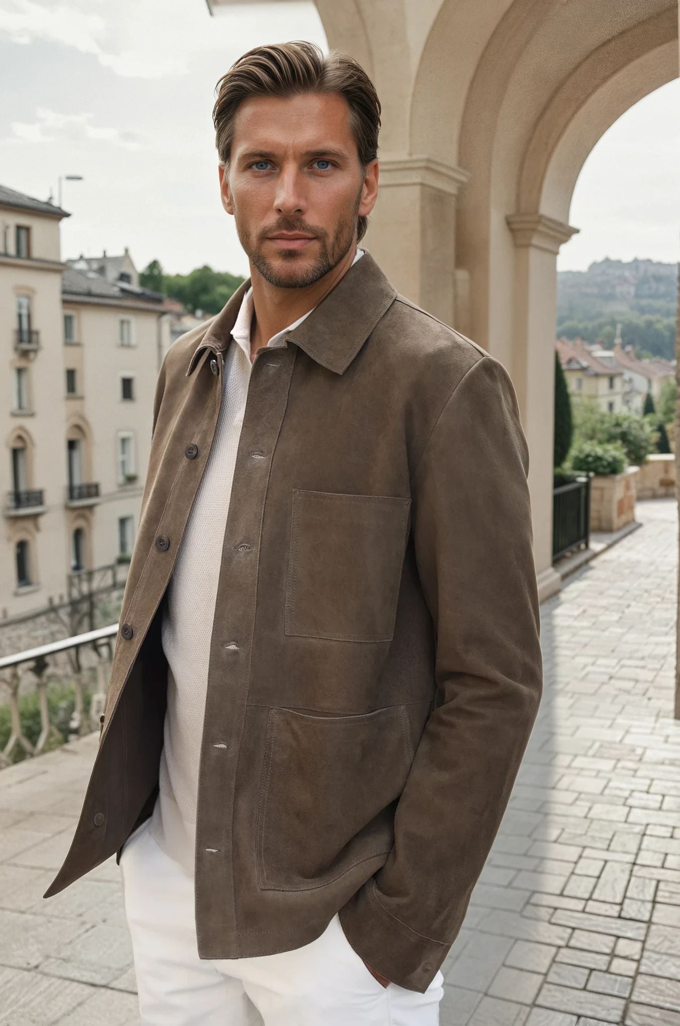 Surchemise Jimmy en chèvre velours - Kaki-MANTEAU HOMME-Curling-Paris