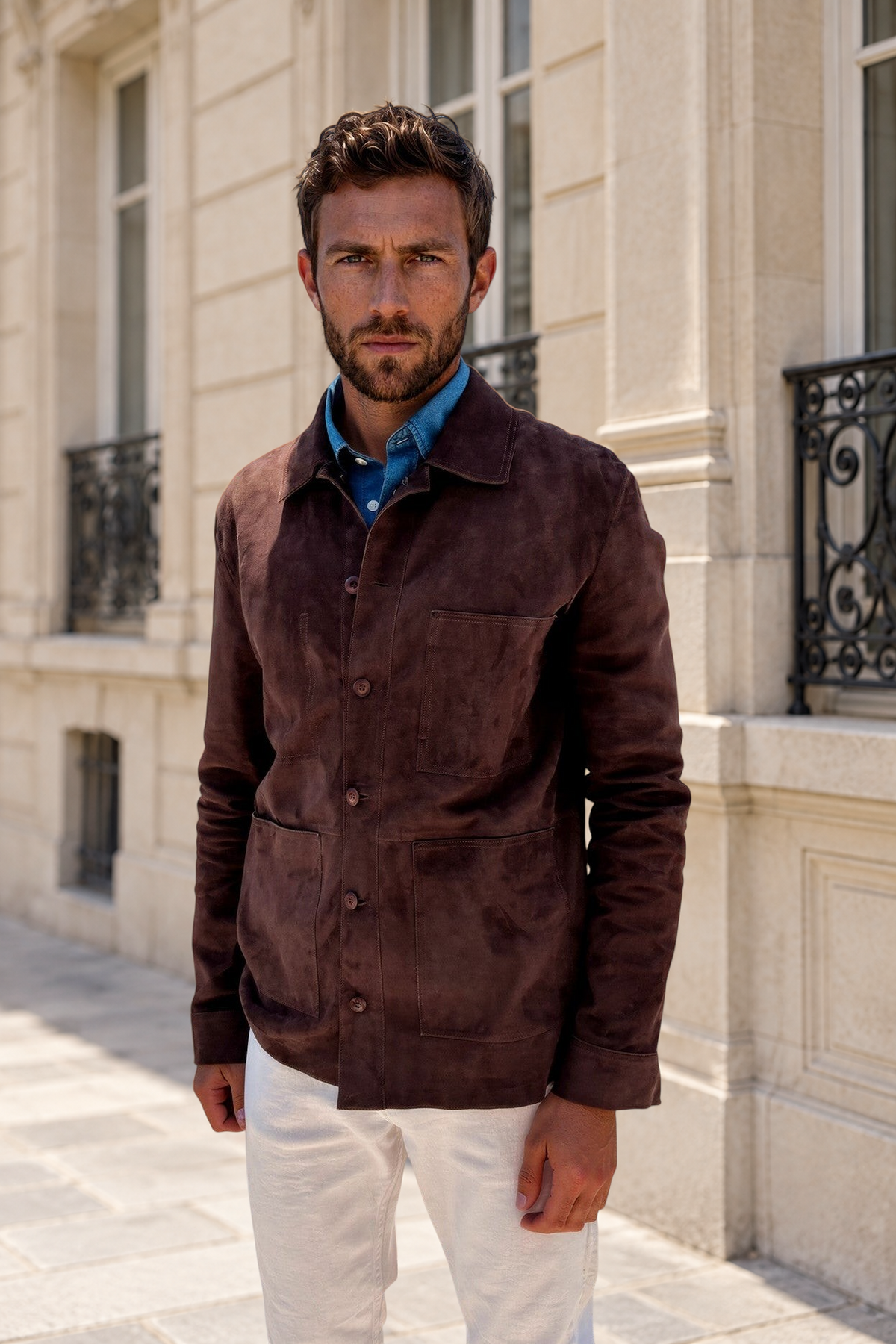 Surchemise Jimmy en chèvre velours - Marron-MANTEAU HOMME-Curling-Paris
