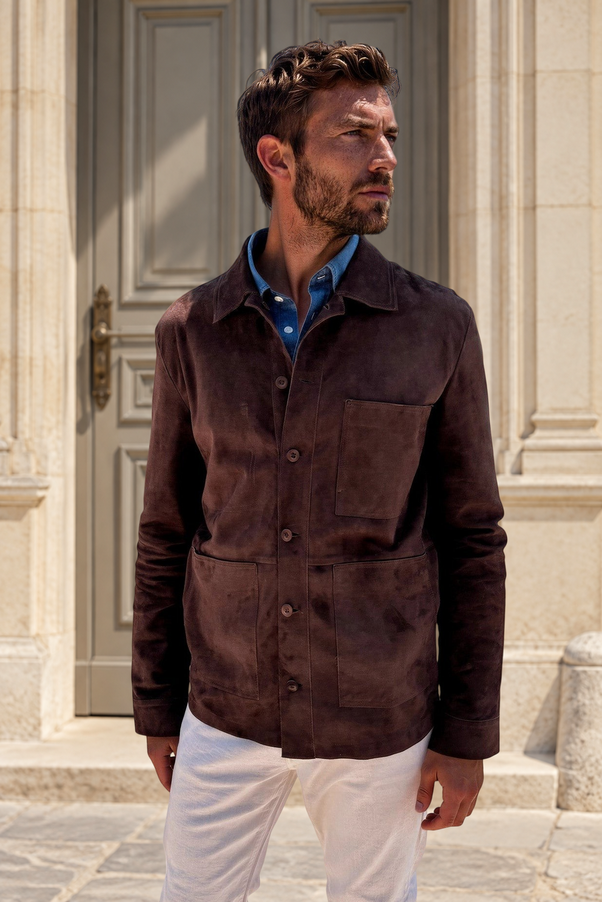 Surchemise Jimmy en chèvre velours - Marron-MANTEAU HOMME-Curling-Paris