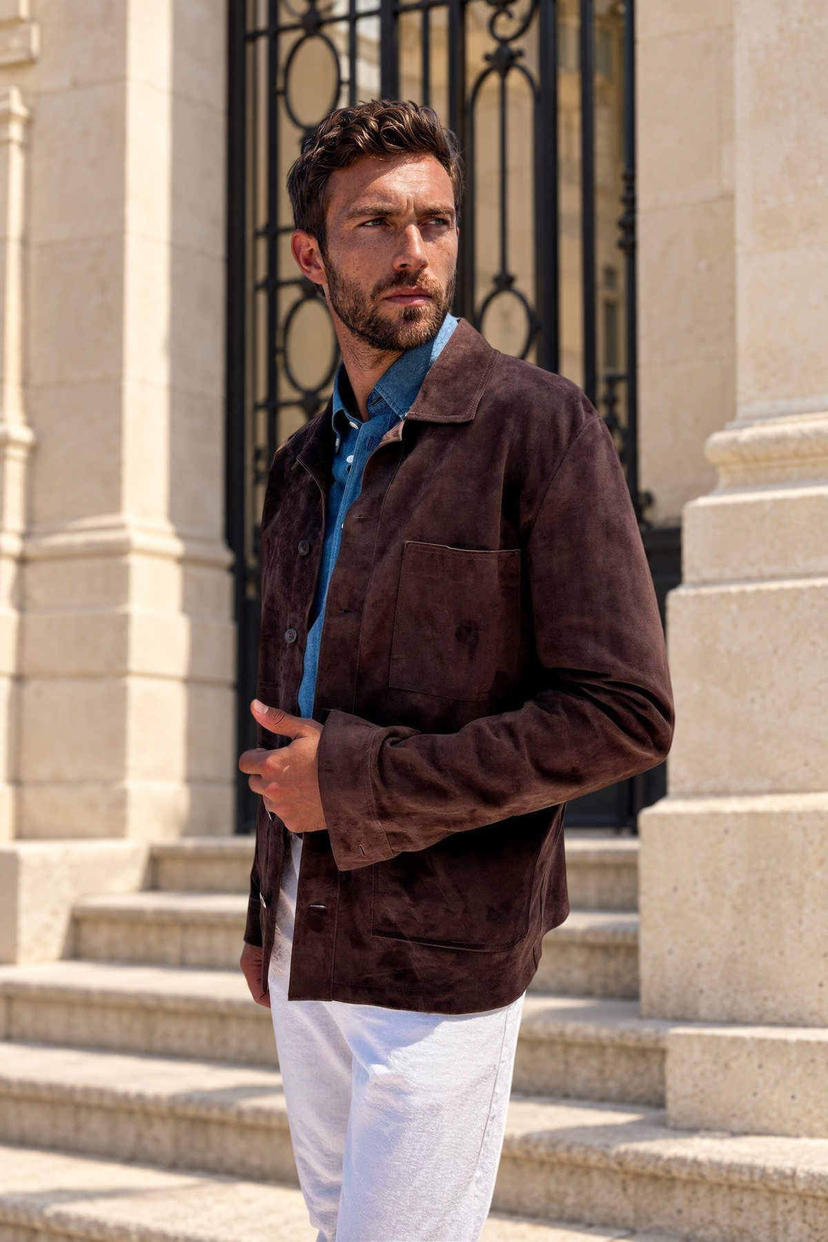 Surchemise Jimmy en chèvre velours - Marron-MANTEAU HOMME-Curling-Paris