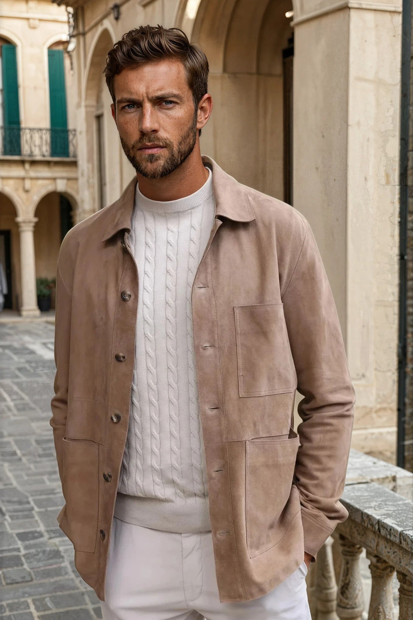 Surchemise Jimmy en chèvre velours - Taupe-MANTEAU HOMME-Curling-Paris